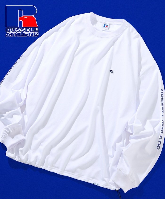Russell Athletic 限定展開 RUSSELL ATHLETIC×FREAK'S STORE 別注 ビックシルエット スリーブロゴ ヘムコード ロングスリーブTシャツ フリークスストア トップス カットソー・Tシャツ ホワイト グレー ブラック ネイビー【送料無料】