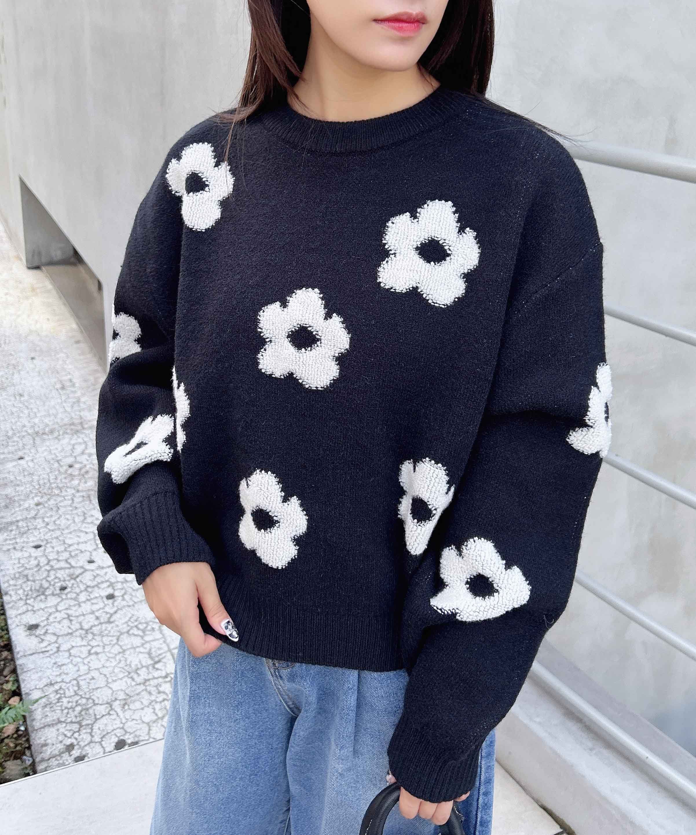 INGNI 7G花柄JQニット イング トップス ニット ブラック グレー ピンクのサムネイル