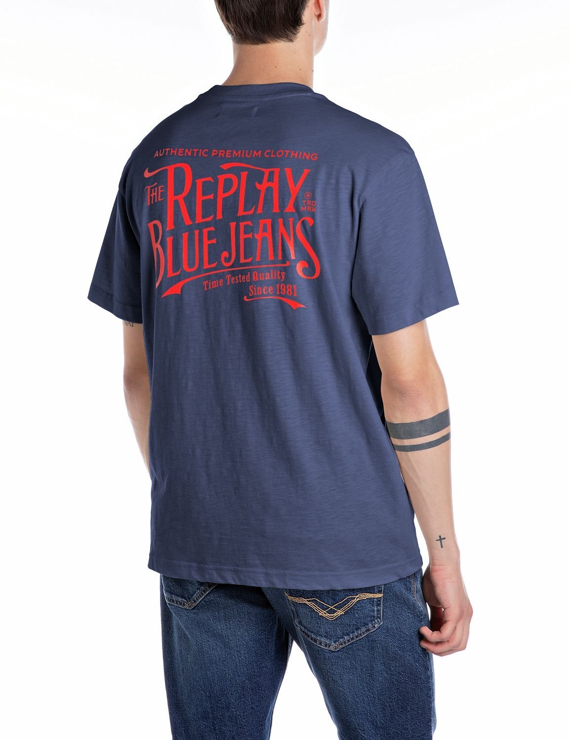 【SALE／10%OFF】REPLAY コットンジャ-ジープリントTシャツ リプレイ トップス カットソー・Tシャツ ホワイト ブルー【送料無料】