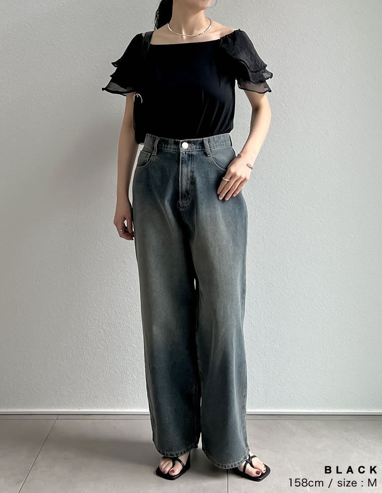 【SALE／35%OFF】Re:EDIT 2WAYシアーパフオフショルトップス リエディ トップス カットソー・Tシャツ ブラック ホワイト stylife-15053334 Rakuten Fashion サンプル画像3