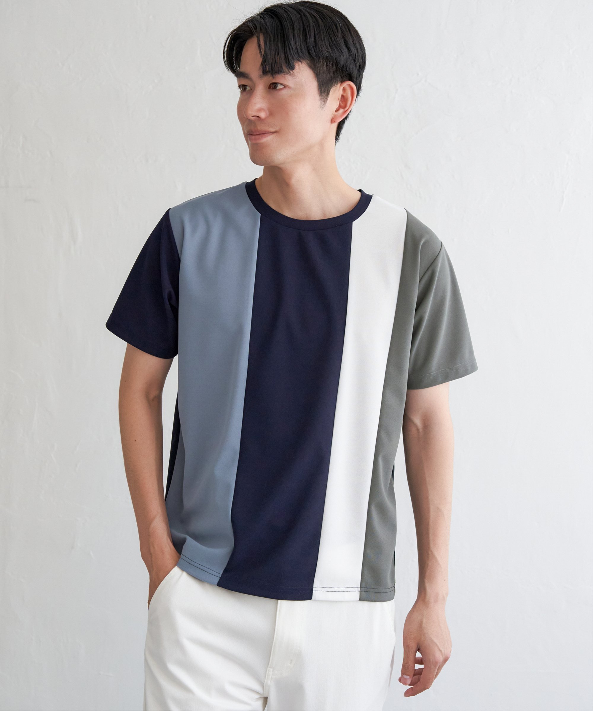 ikka 【接触冷感/吸水速乾】マルチファンクション縦切り替えTシャツ イッカ トップス カットソー・Tシャツ ベージュ ブラック ブルー ホワイト