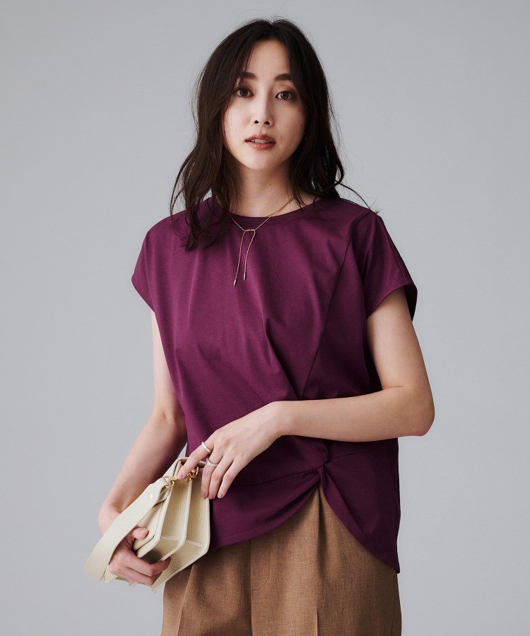 UNTITLED 【洗える/Tシャツ】ツイストプルオーバー アンタイトル トップス カットソー・Tシャツ ワインレッド ホワイト グレー