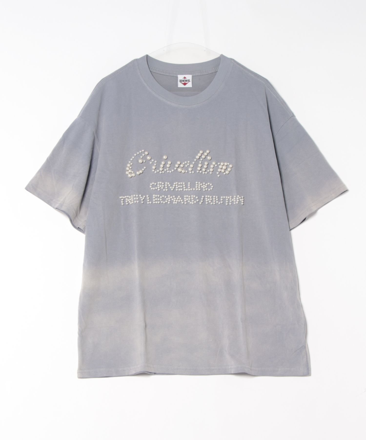 HOOK 【HOOK】パールビーズロゴTシャツ アイモハ トップス シャツ・ブラウス ブラック ブルー