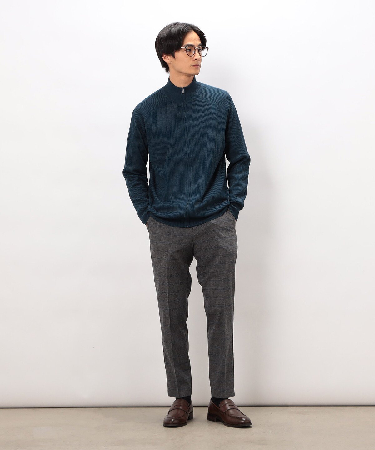 【スマートベーシックパンツ】両面起毛ストレッチツイル チェック テーパードスラックス コムサイズム パンツ スラックス・ドレスパンツ グレー ブラウン