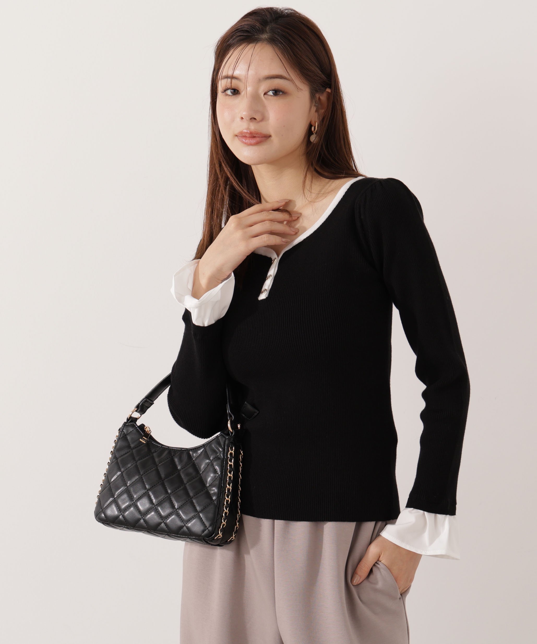 PROPORTION BODY DRESSING 異素材スリーブニット 25AW プロポーションボディドレッシング トップス ニット ブルー ホワイト【送料無料】のサムネイル