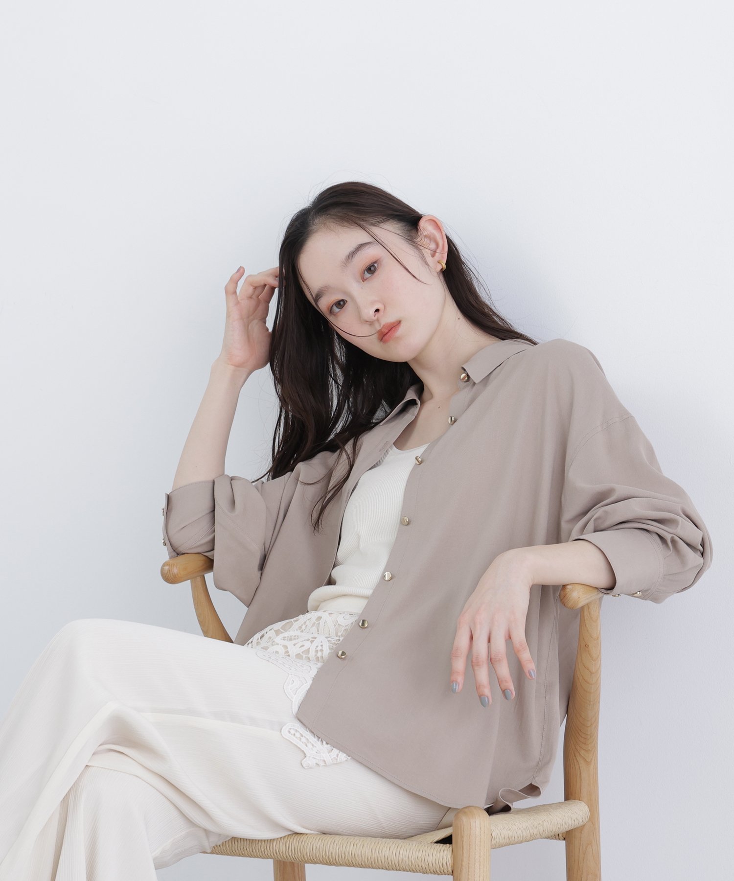 NATURAL BEAUTY BASIC ＜N.＞リネンブレンドシャツ ナチュラルビューティベーシック トップス シャツ・ブラウス ベージュ レッド パープル ネイビー