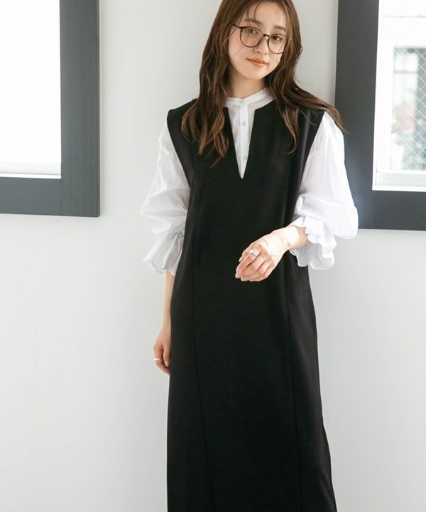 【SALE／10%OFF】LB．04 LB.04/WEB限定 スリットネックライトポンチジャンスカ【低身長サイズ有】 ナノユニバース ワンピース・ドレス その他のワンピース・ドレス ブラック ピンク ネイビー【送料無料】のサムネイル