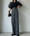 【SALE/65%OFF】JUNOAH Louere ハイウエストタックパンツ ジュノア パンツ スラックス・ドレスパンツ ブラウン グレー