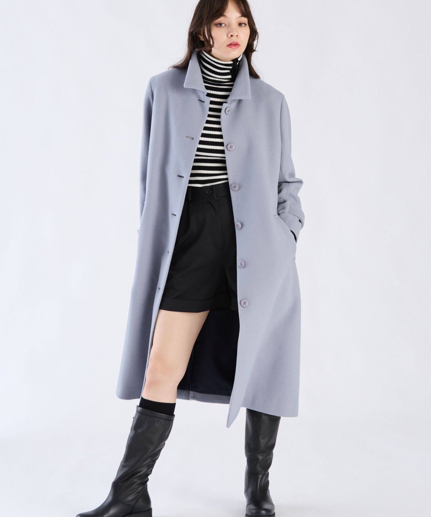 . 【Outlet】ウール ロングコート アニエスベー ジャケット・アウター その他のジャケット・アウター ブルー