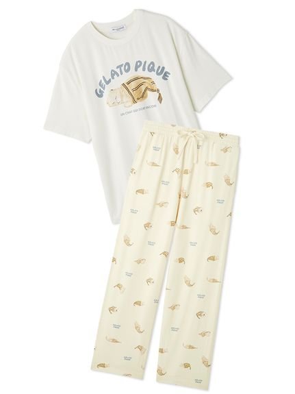 【SALE/20%OFF】gelato pique 【ONLINE限定】【HOMME】sleeping cat ワンポイントTシャツ&総柄ロングパンツセット ジ...