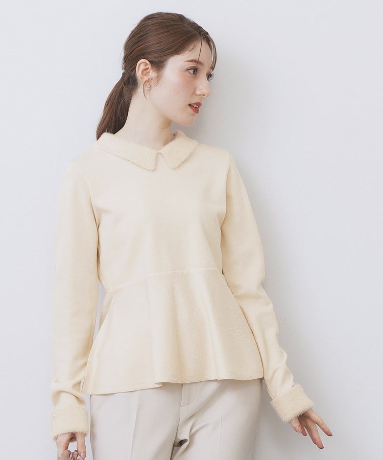 index フェザードッキングペプラムニット【洗濯機OK】 インデックス トップス ニット ホワイト ブラック パープル【送料無料】