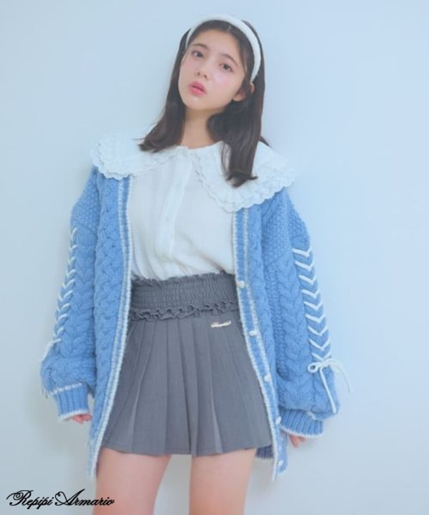 repipi armario 【girly line】レースアップケーブルカーディガン レピピアルマリオ トップス カーディガン グレー ホワイト ブルー【送料無料】のサムネイル