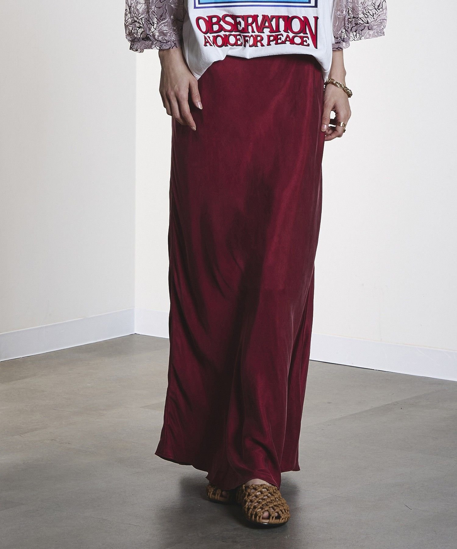 ROSE BUD FIBRIL SKIRT ローズバッド スカート ロング・マキシスカート ホワイト ブラウン グレー