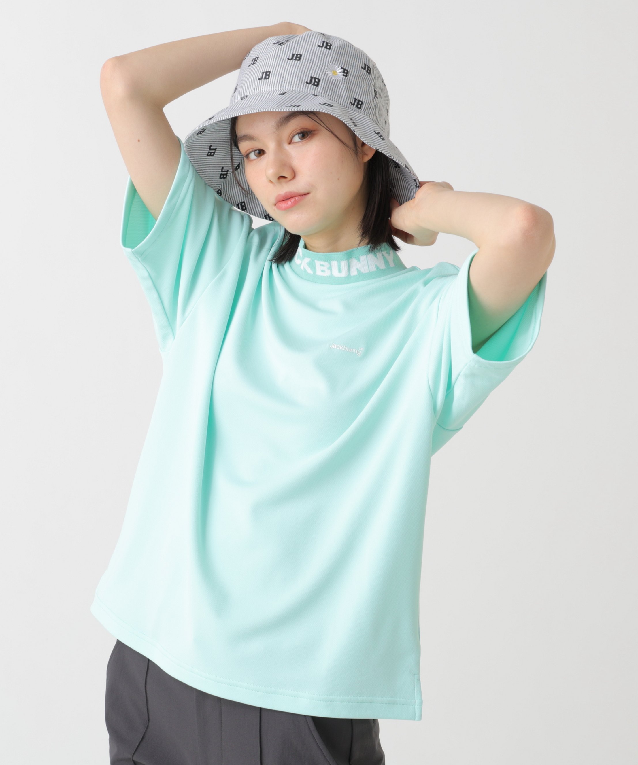 Jack Bunny!! ロゴジャガード半袖モックネックカットソー ジャックバニー トップス その他のトップス ブラック ホワイト グリーン【送料無料】（楽天・Rakuten Fashion）