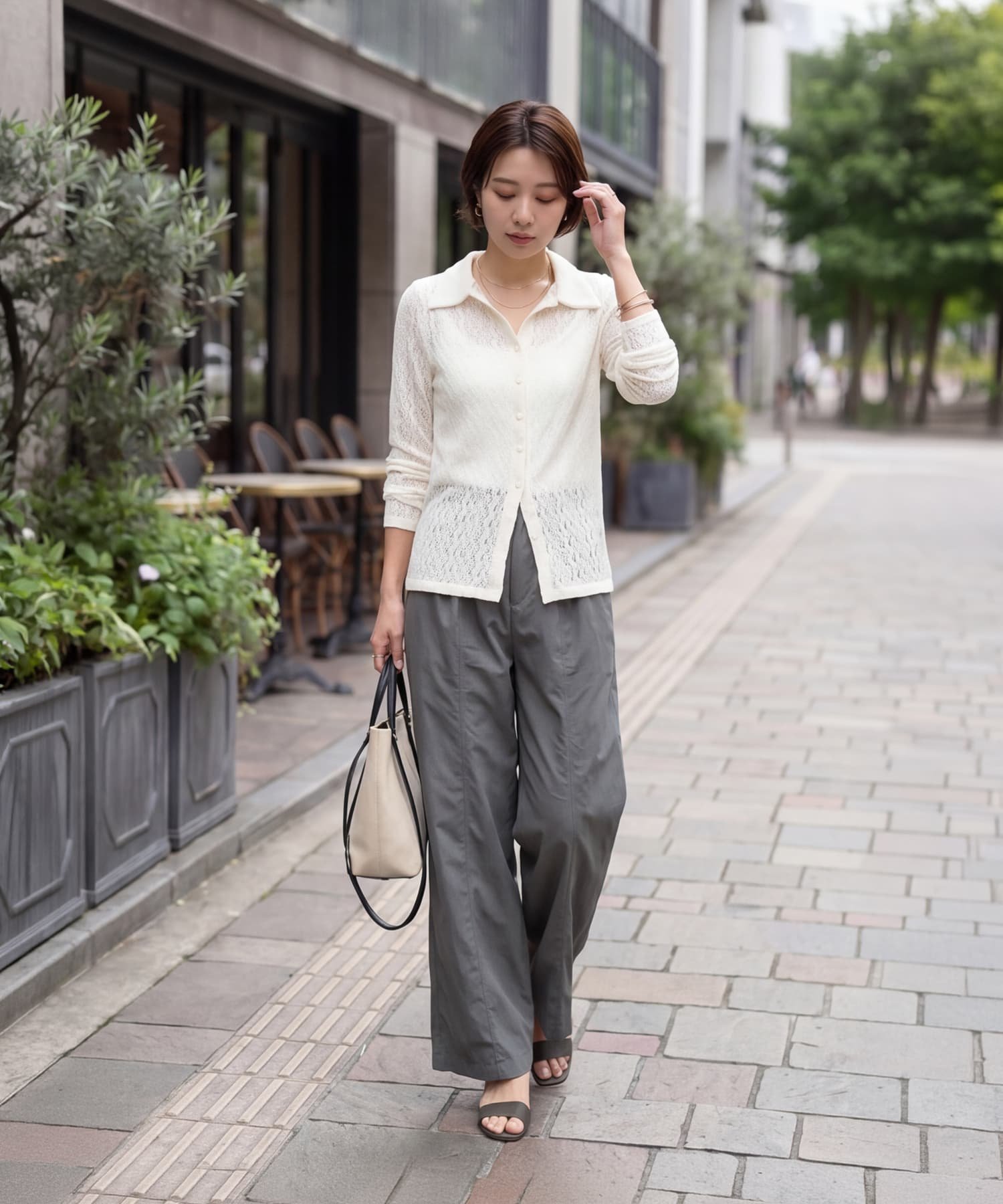 STYLE DELI レーシィーカットソー襟付きトップス スタイルデリ トップス カットソー・Tシャツ ホワイト