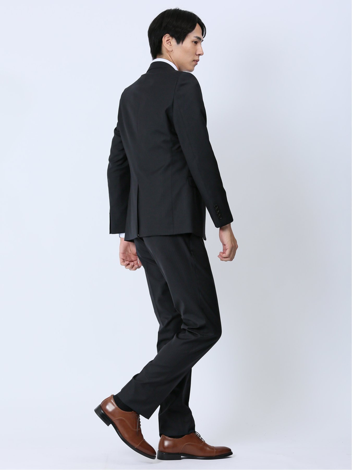 TAKA-Q 光沢ストレッチ スリムフィット 2ボタン3ピーススーツ ヘリンボン黒 タカキュー スーツ・フォーマル セットアップスーツ ブラック【送料無料】