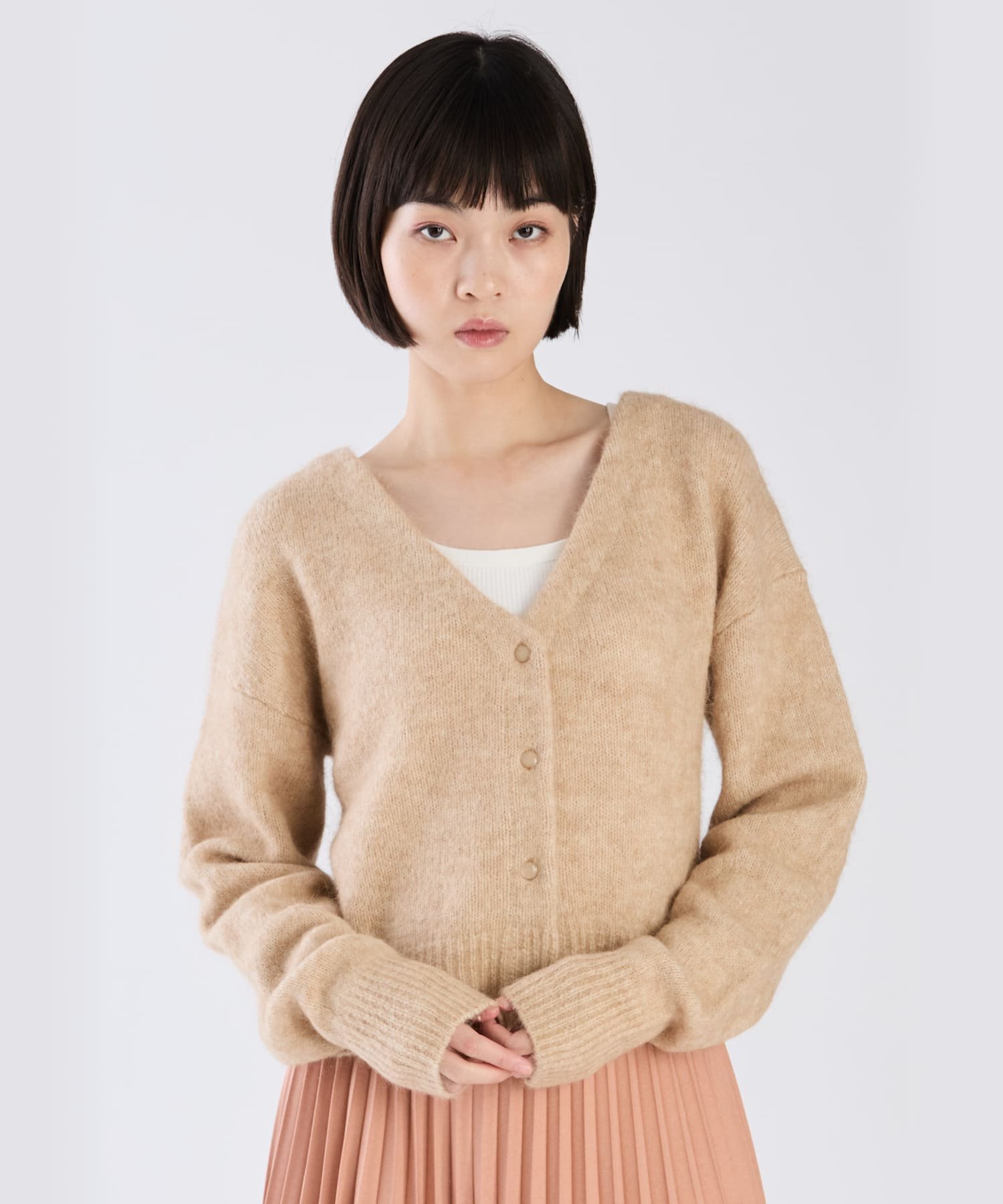 【SALE／50%OFF】To b. by agnes b. WW75 CARDIGAN ヘアリーブイネックカーディガン アニエスベー トップス カーディガン ベージュ【送料無料】