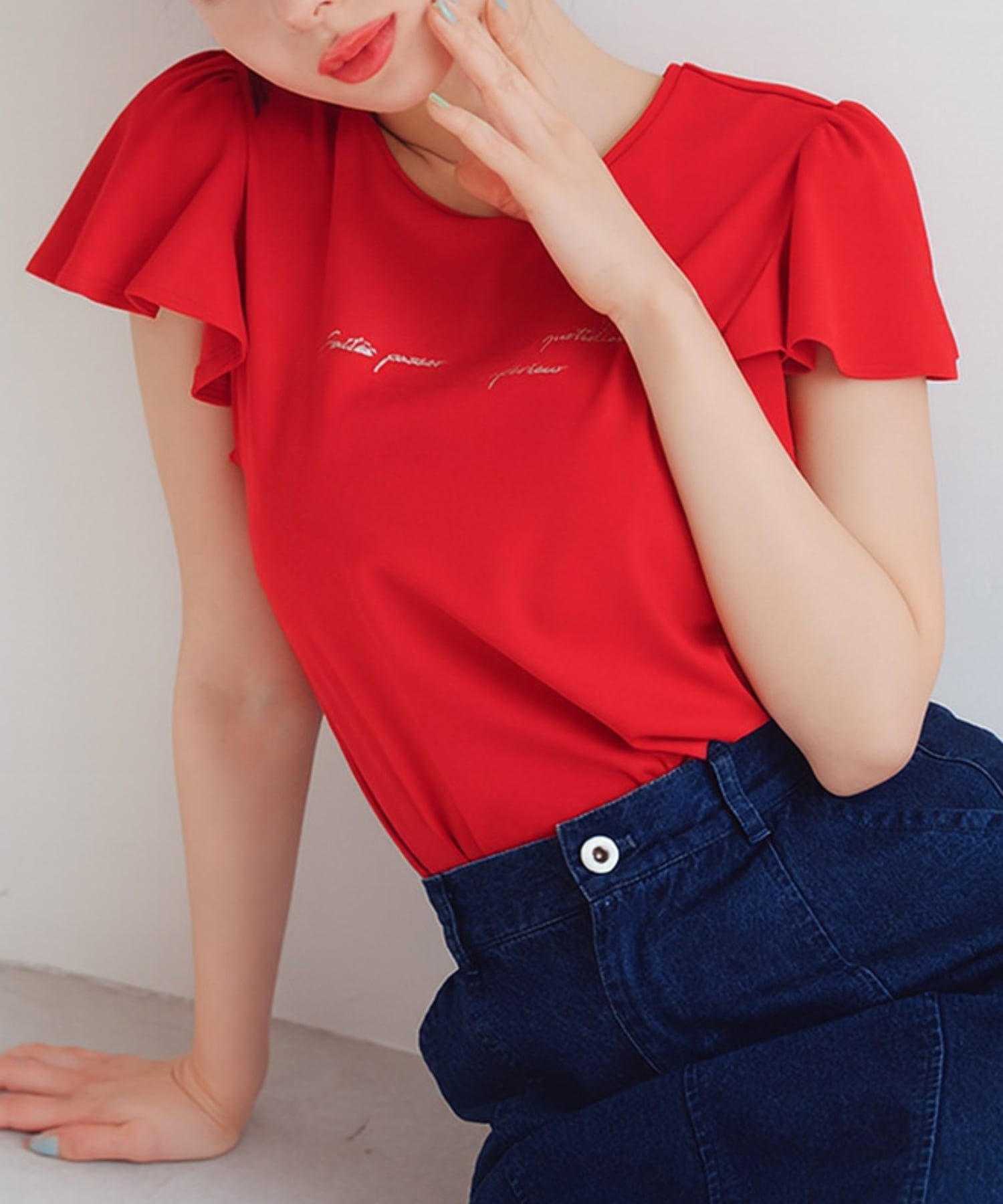 【SALE／47%OFF】MISCH MASCH 2025春夏新作 箔プリントフレア袖Tシャツ ミッシュマッシュ トップス シャツ・ブラウス ホワイト レッド ブルー ブラックのサムネイル