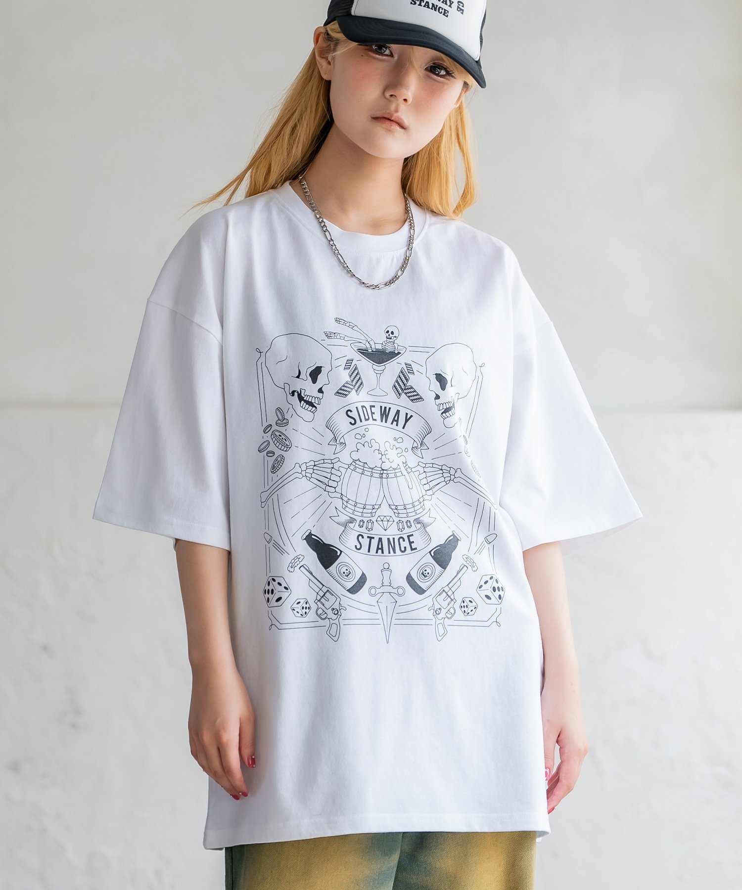 【SALE／50%OFF】SIDEWAY STANCE SIDEWAY STANCE サイドウェイスタンス ドランクスカルプリント 半袖Tシャツ インプローブス トップス カットソー・Tシャツ ホワイト ブラック