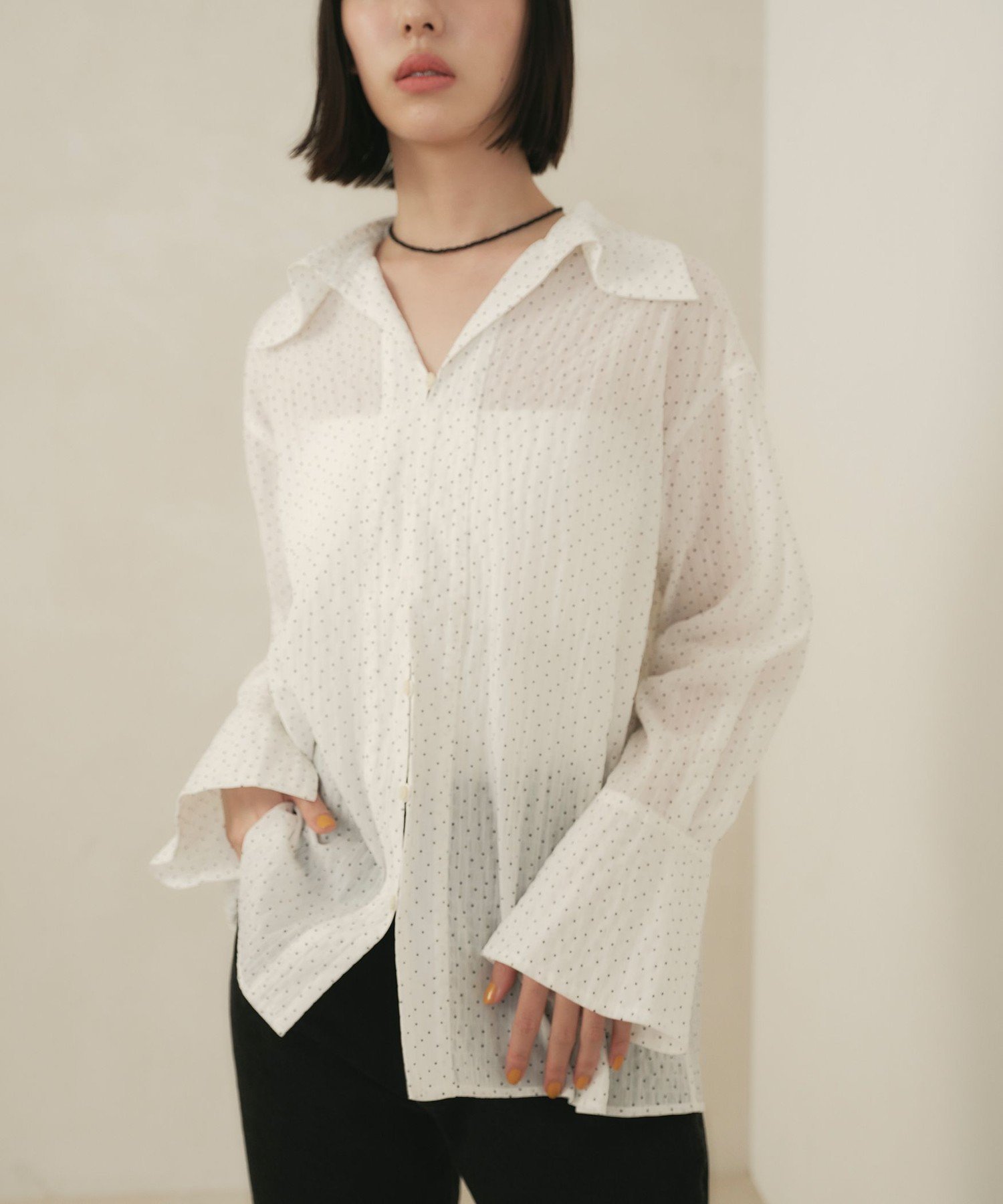 ＜EMMEL REFINES＞EM ドット セミシアー シャツ ユナイテッドアローズ グリーンレーベルリラクシング トップス シャツ・ブラウス ホワイト