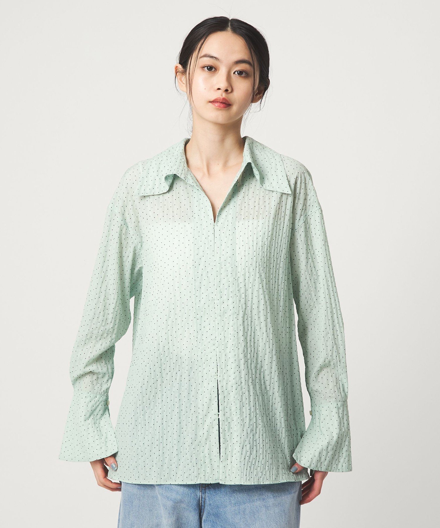 ＜EMMEL REFINES＞EM ドット セミシアー シャツ ユナイテッドアローズ グリーンレーベルリラクシング トップス シャツ・ブラウス ホワイト