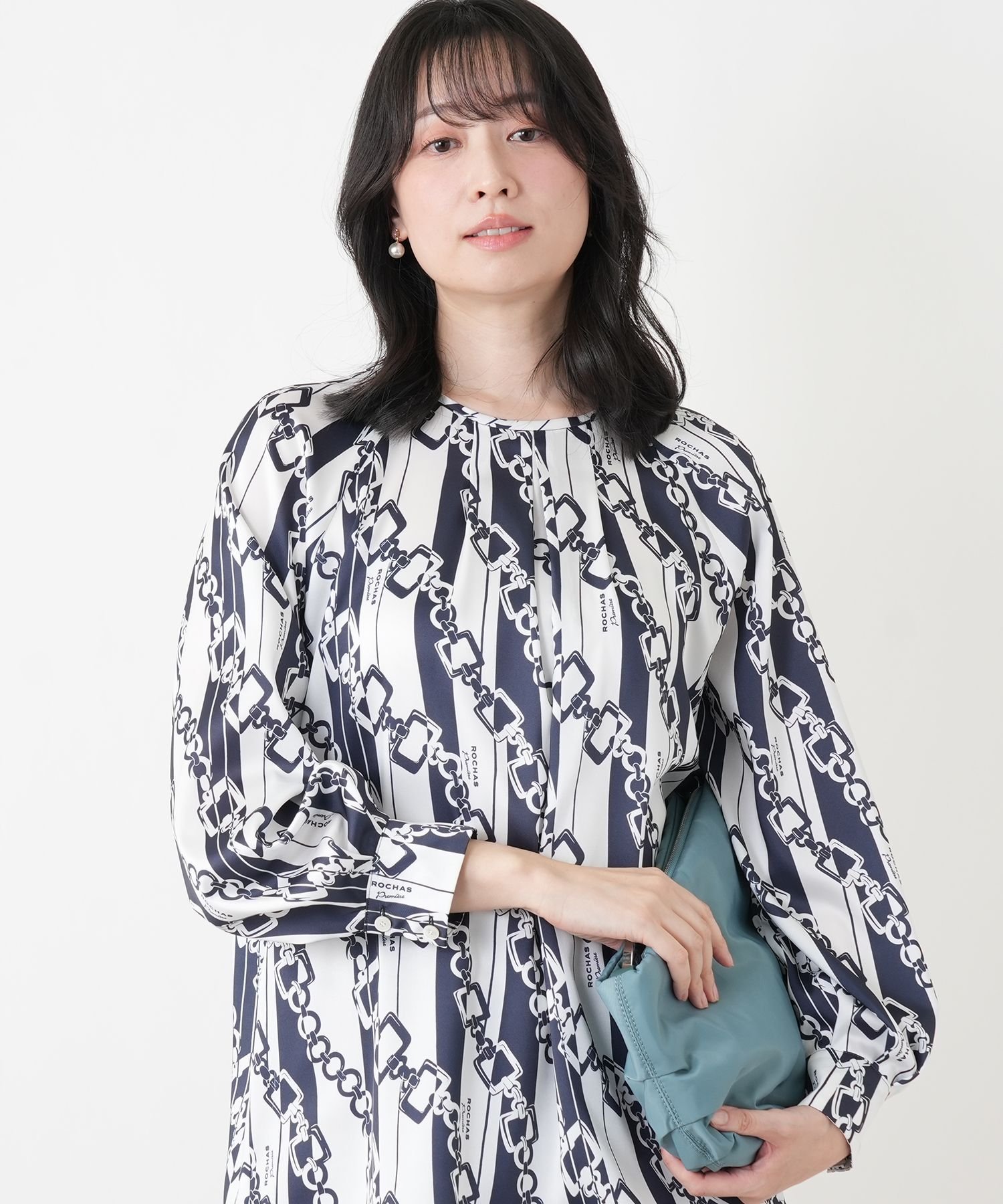 Leilian プリントタックブラウス【ROCHAS Premiere】【RATTI】 レリアン トップス シャツ・ブラウス ネイビー