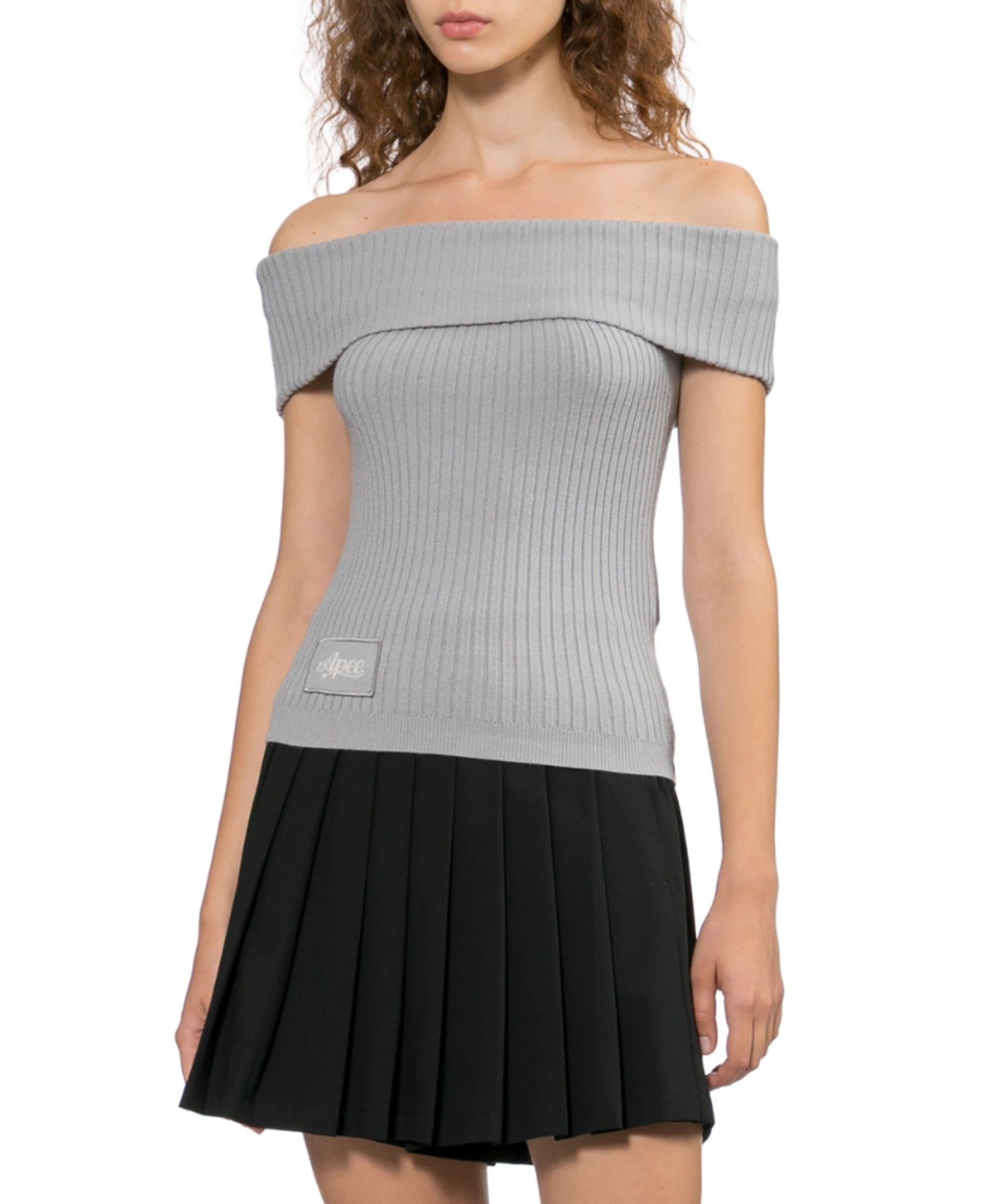 OFF-SHOULDER RIBBED TOP ア ベイシング エイプ トップス ニット グレー