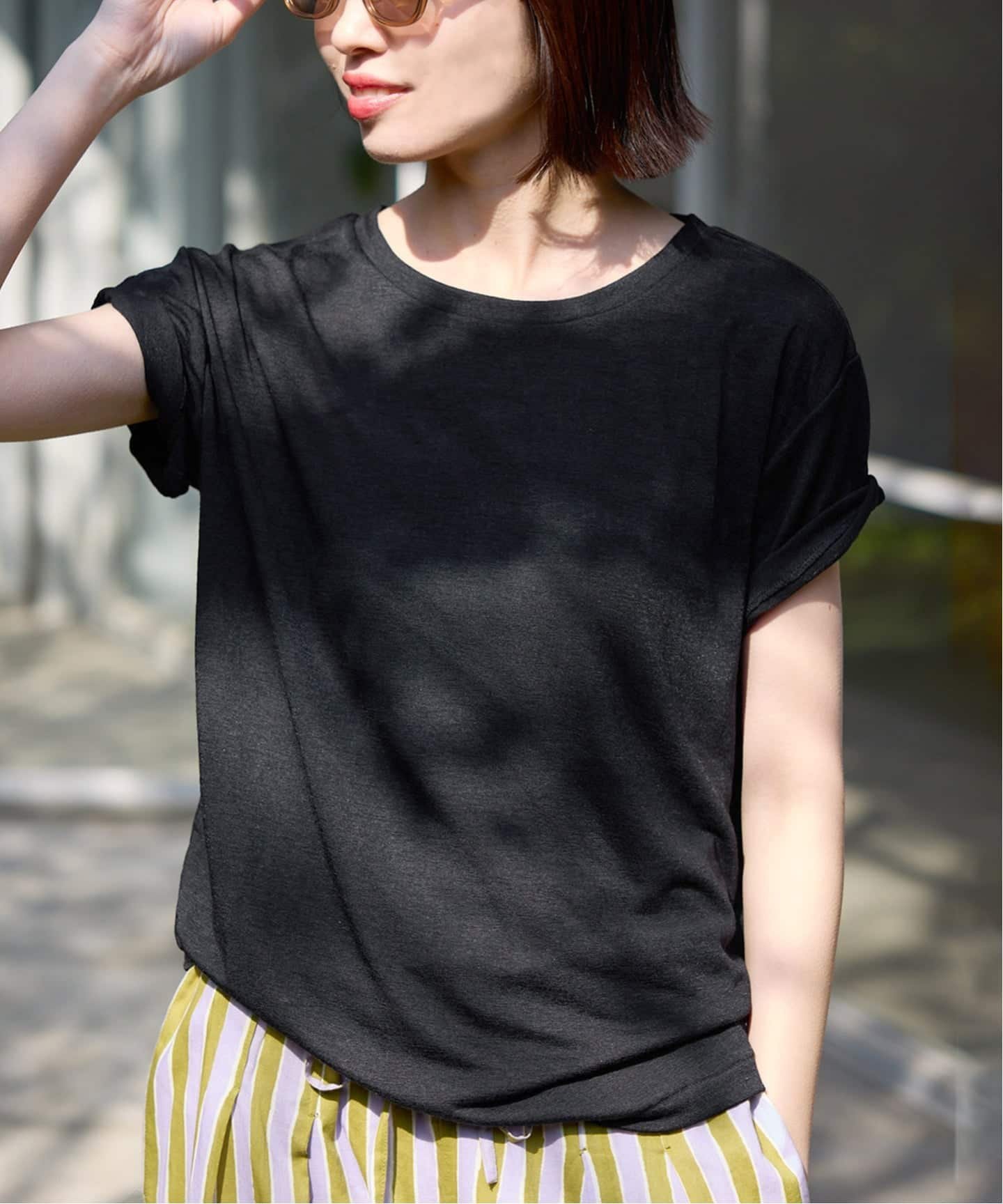 SLOBE IENA 《追加2》スラブ天竺5分袖TEE スローブ イエナ トップス カットソー・Tシャツ グリーン ブラック ホワイト パープル