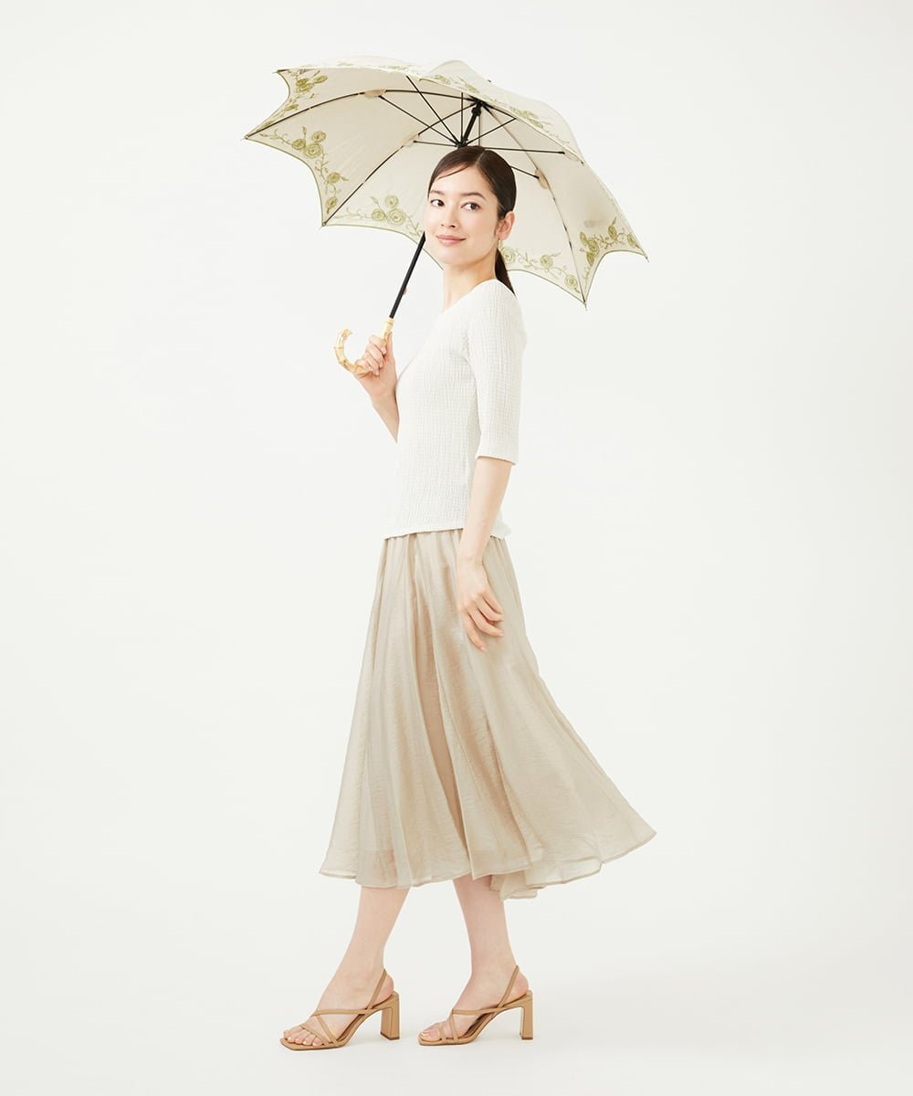 Sybilla 【晴雨兼用・UVカット】フラワーモチーフ刺繍日傘 シビラ ファッション雑貨 傘・長傘 ベージュ ブラック【送料無料】