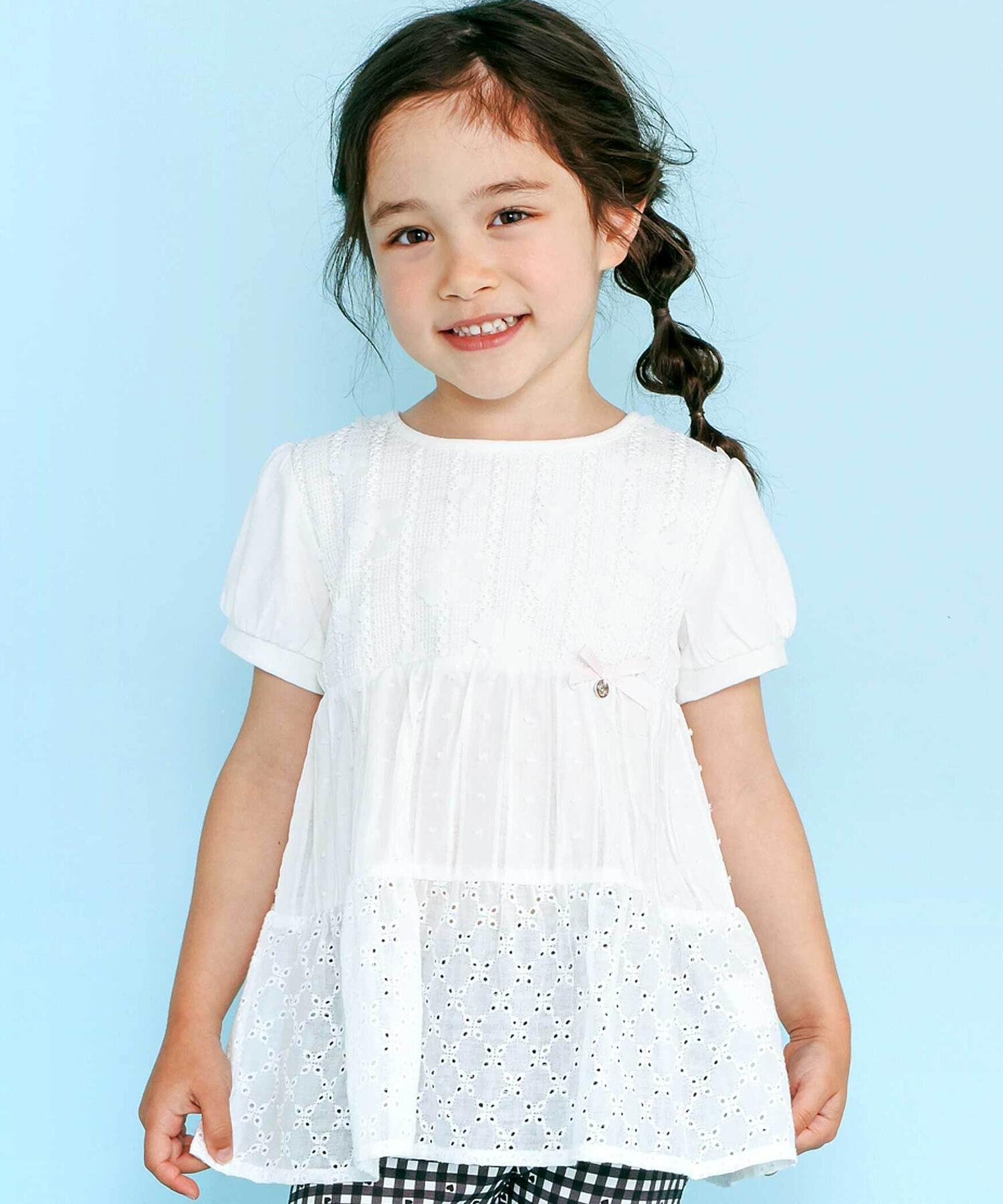 【SALE／50%OFF】SLAP SLIP お花レースティアードトップス(80~130cm) ベベ オンライン ストア トップス シャツ・ブラウス ブルー ホワイト