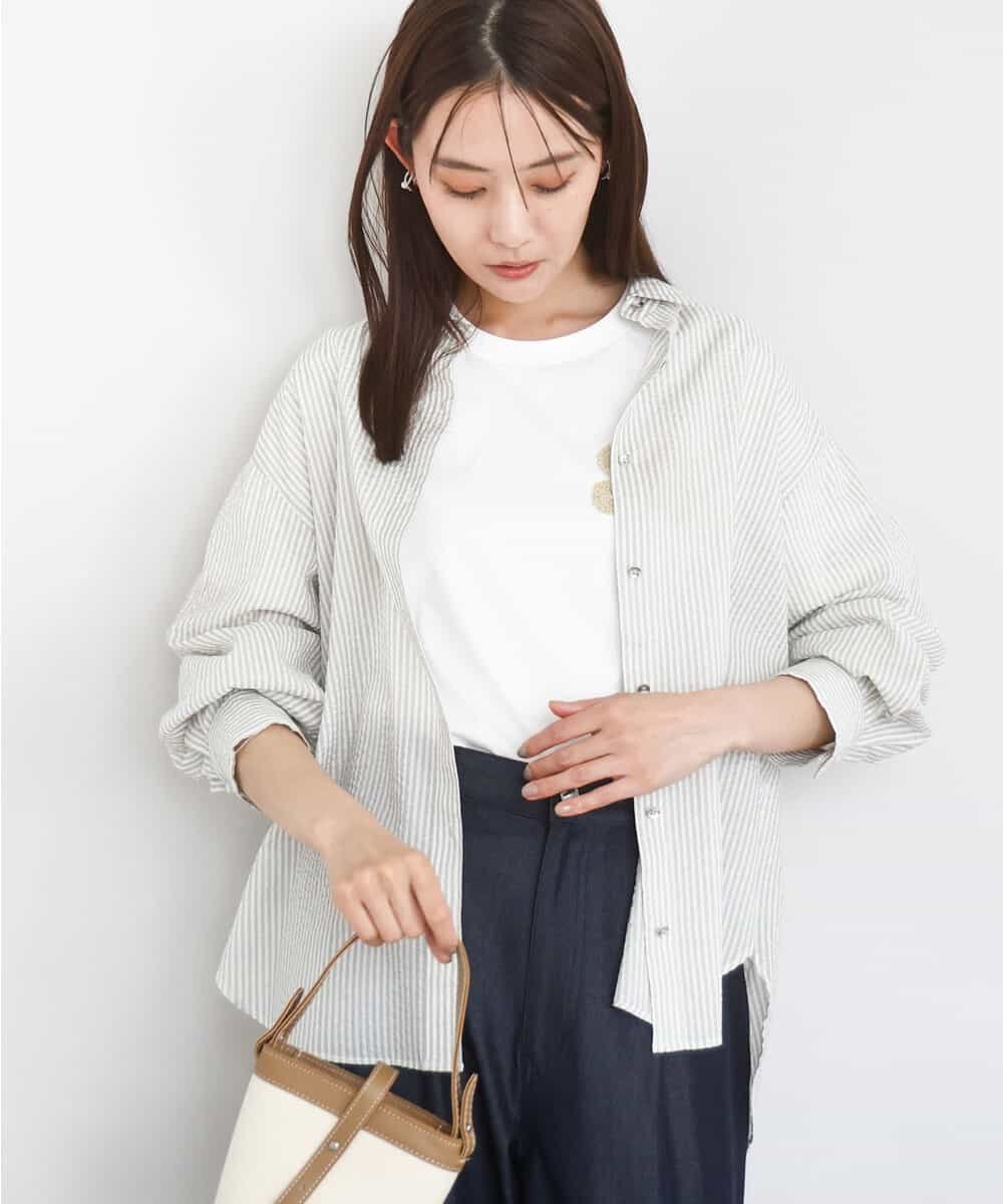 MK MICHEL KLEIN サッカーシャツブラウス/洗える エムケーミッシェルクラン トップス シャツ・ブラウス ブラウン ベージュ