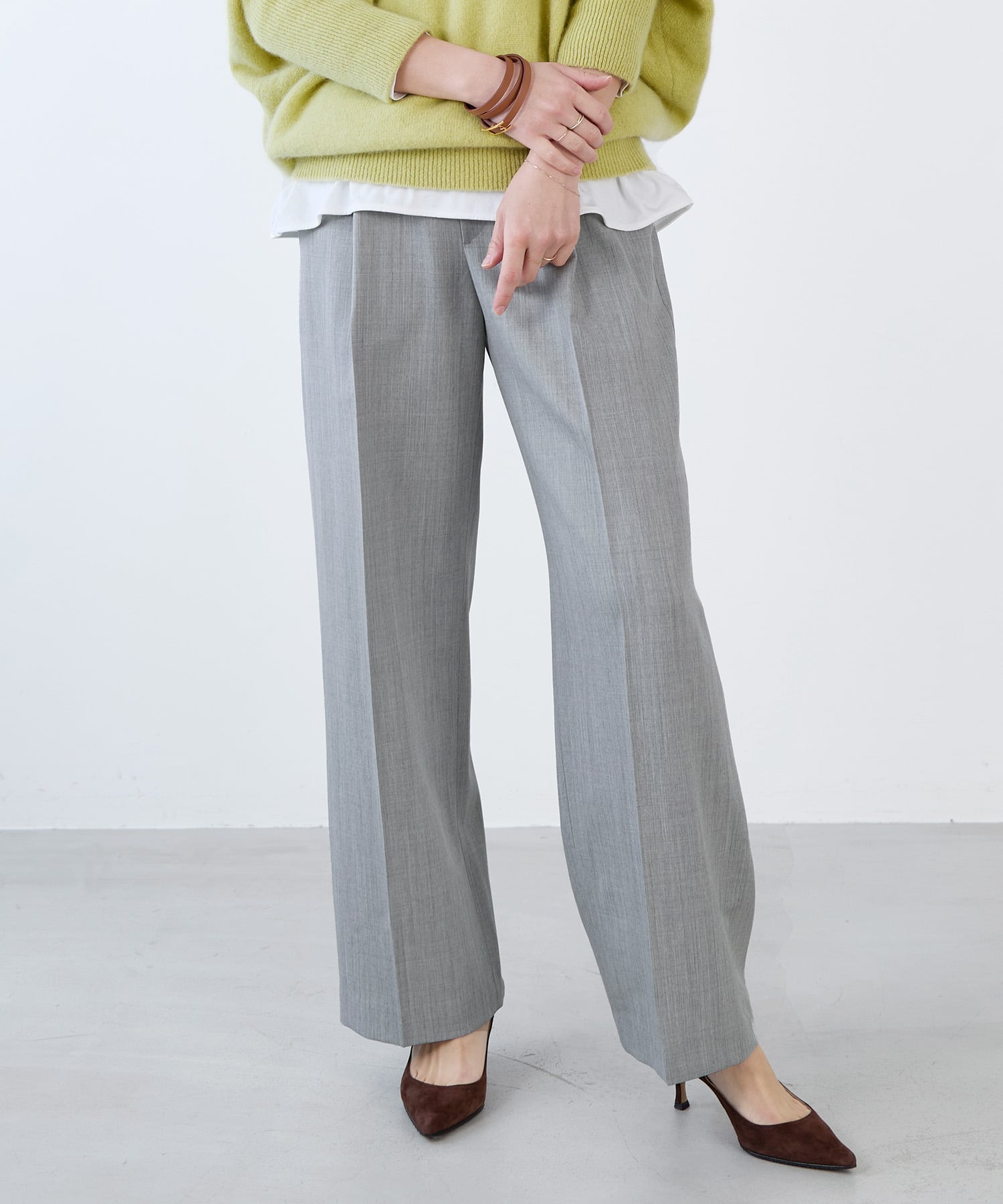 marmors 【marmors】straight wide pants＜セットアップ対応＞ マイカアンドディール パンツ スラックス・ドレスパンツ グレー ベージュ