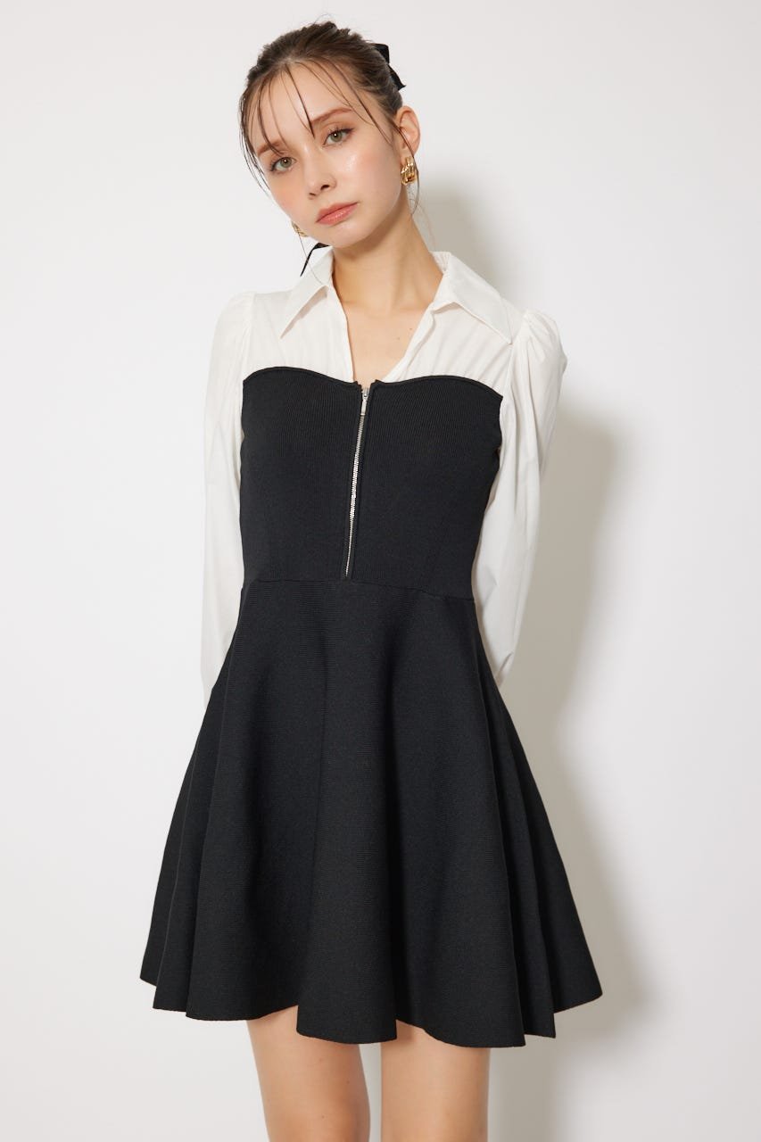 【SALE／50%OFF】rienda シャツドッキングフレアニットミニワンピース リエンダ ワンピース・ドレス ワンピース グレー ブラウン ブラック【送料無料】