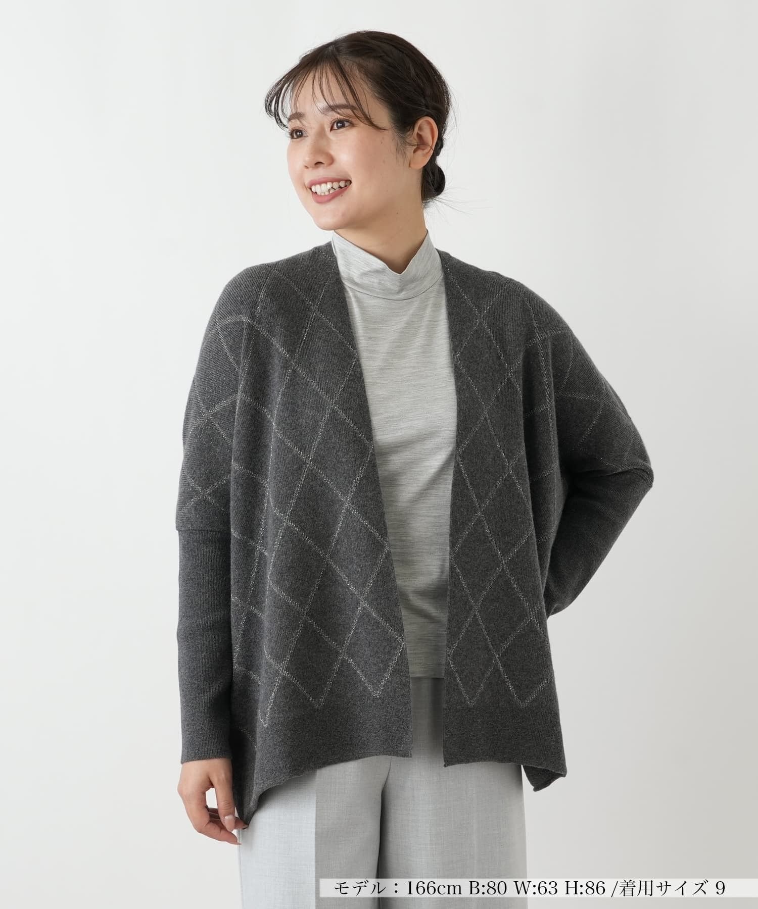 【SALE／52%OFF】Leilian ラメラインカーディガン レリアン トップス カーディガン ブラック グレー【送料無料】