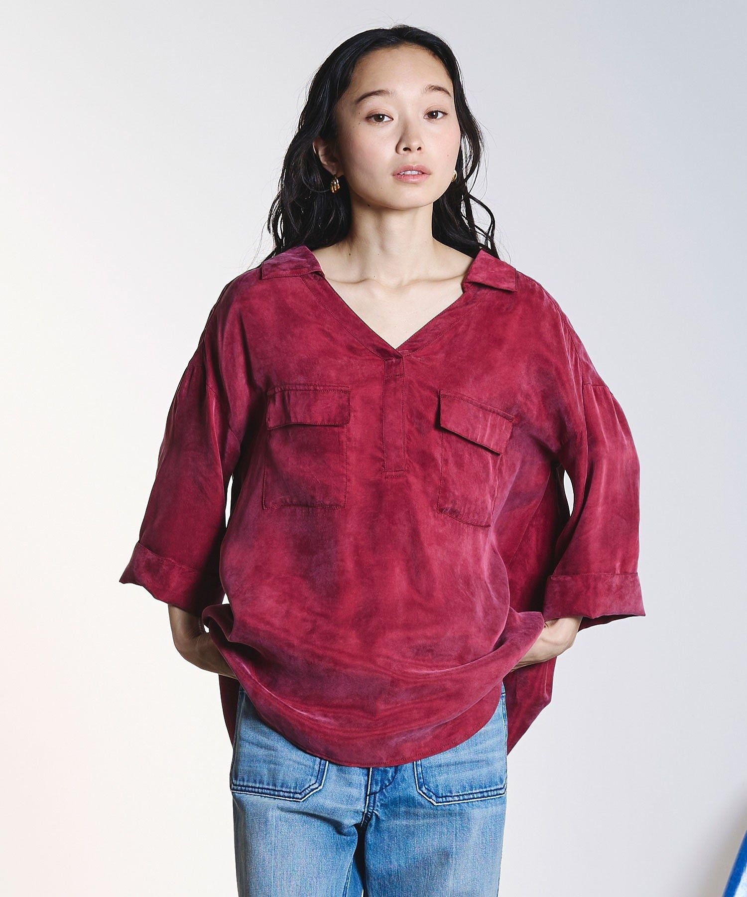 ROSE BUD FIBRIL SKIPPER SHIRT ローズバッド トップス シャツ・ブラウス グレー ホワイト