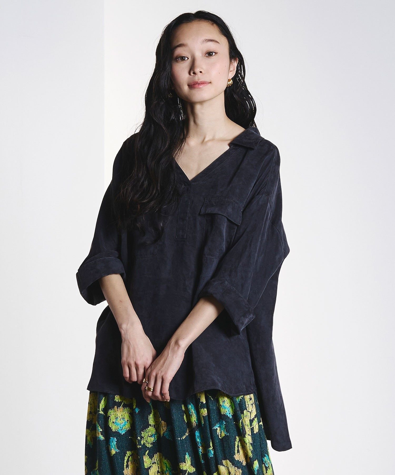 ROSE BUD FIBRIL SKIPPER SHIRT ローズバッド トップス シャツ・ブラウス グレー ホワイト