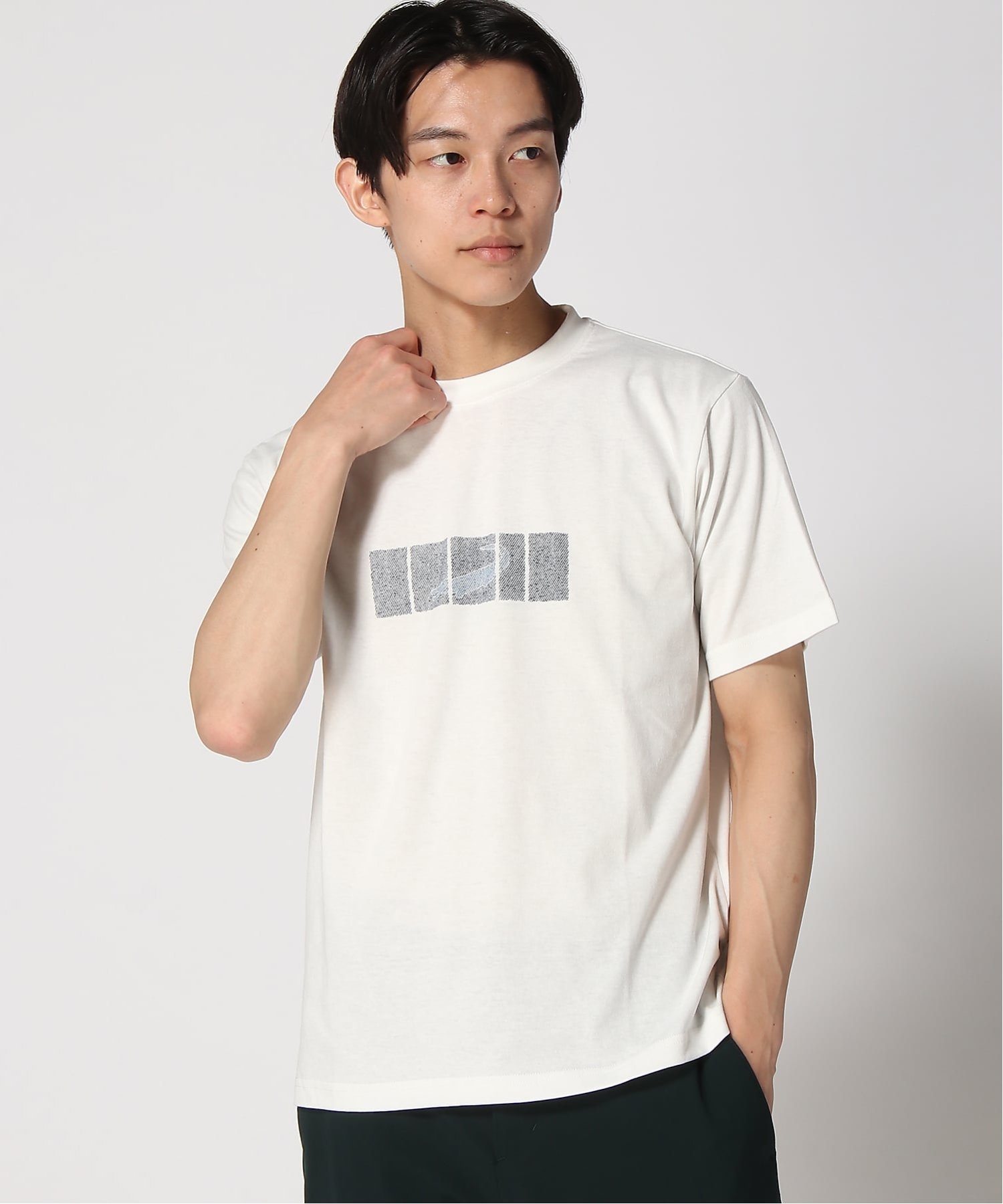 (M)デニム調 ロゴプリント Tシャツ クロコダイル トップス カットソー・Tシャツ カーキグリーン ネイビー ホワイト