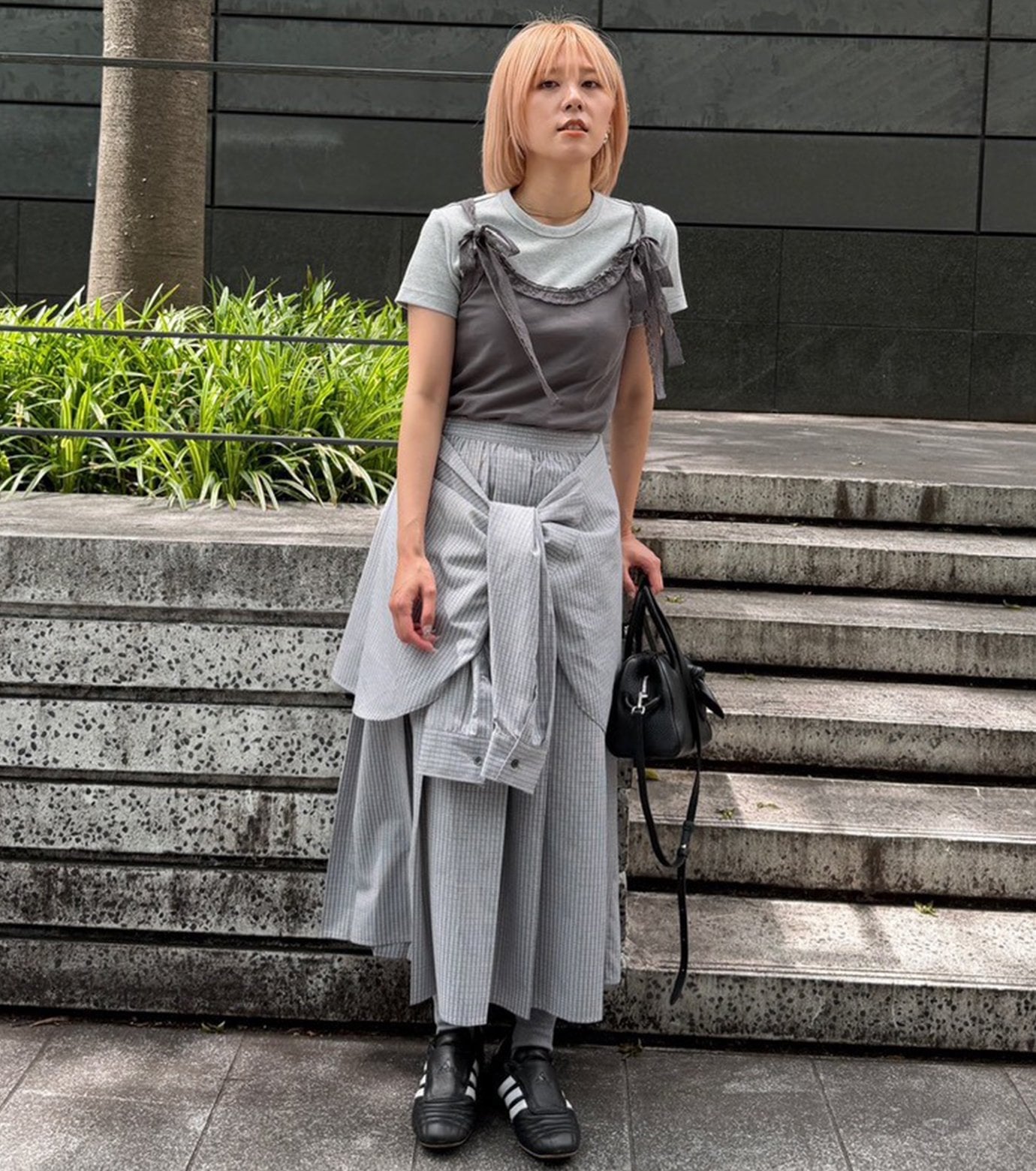 LE CIEL BLEU チェックレイヤードルックスカート / Checked Layered-Look Skirt ルシェルブルー スカート ロング・マキシスカート ベージュ グレー