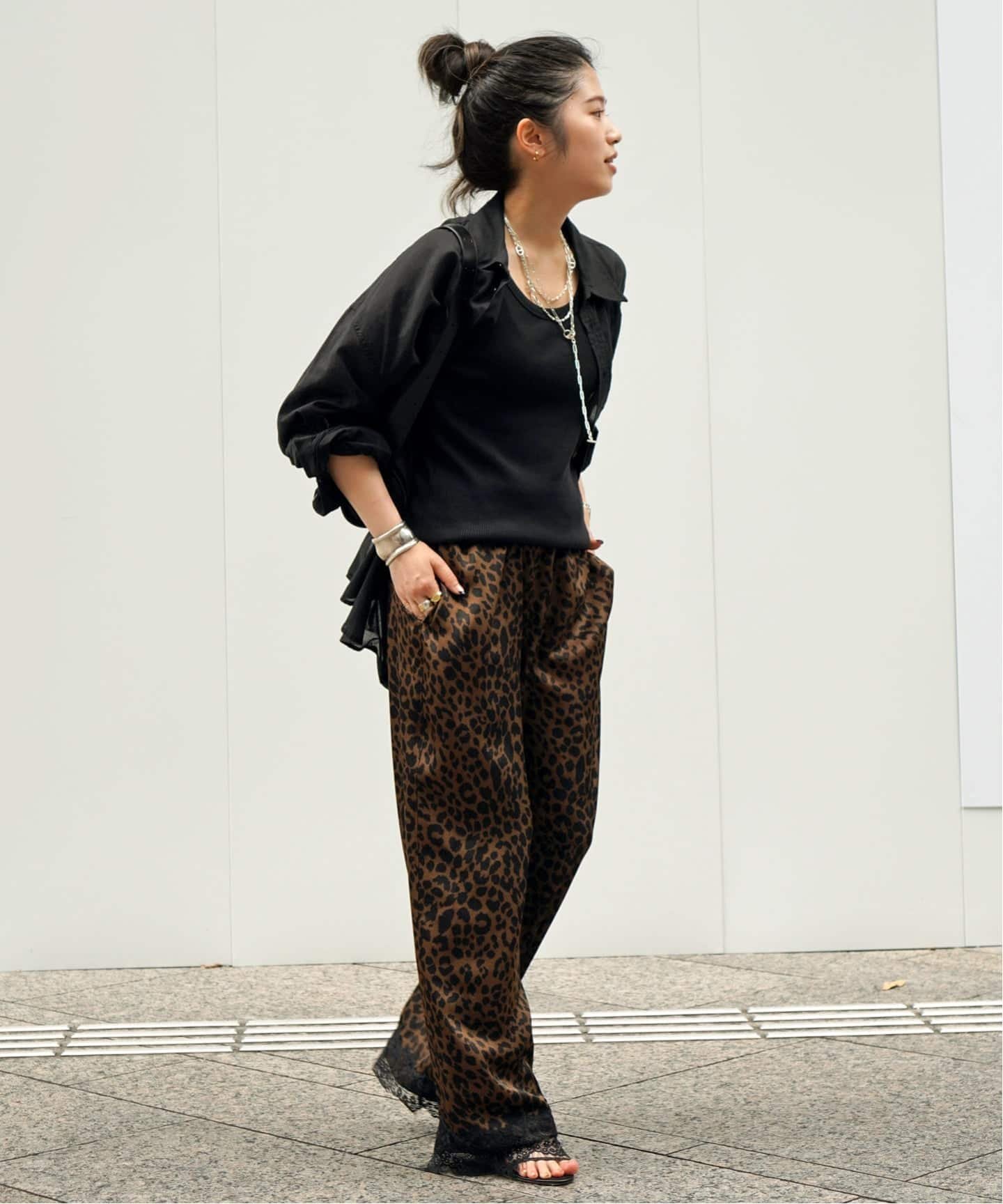 【ARCHIVE STANCE/アーカイブスタンス】lace hem leopard pants エーピーストゥディオ パンツ スラックス・ドレスパンツ ブラウン