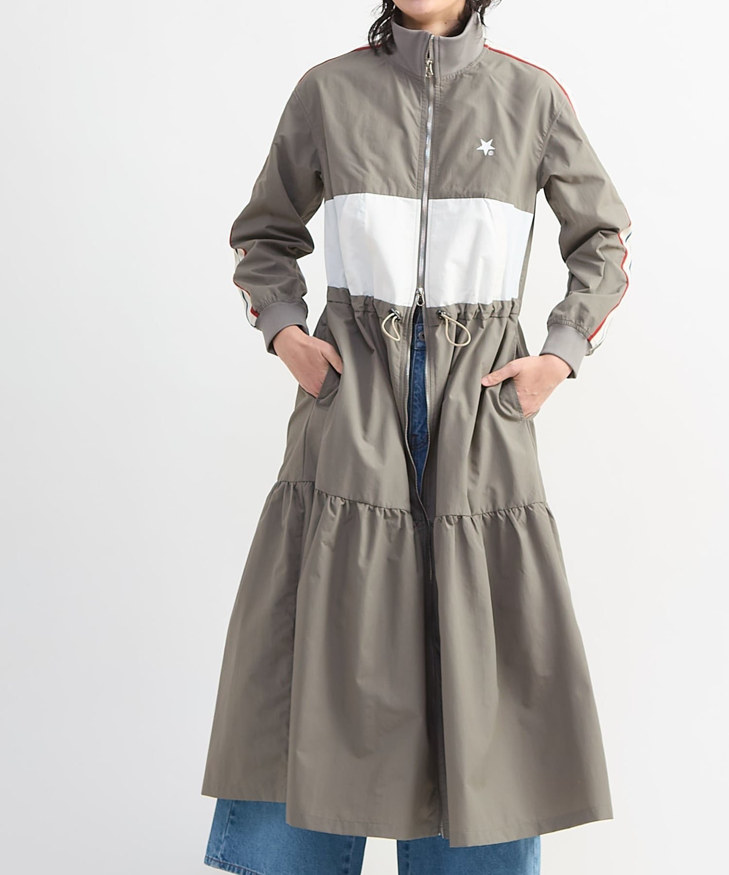 CONVERSE TOKYO WOMEN SIDE LINE TRACK TIERED DRESS コンバーストウキョウ ワンピース・ドレス ワンピース ブラック グレー カーキグリーン【送料無料】