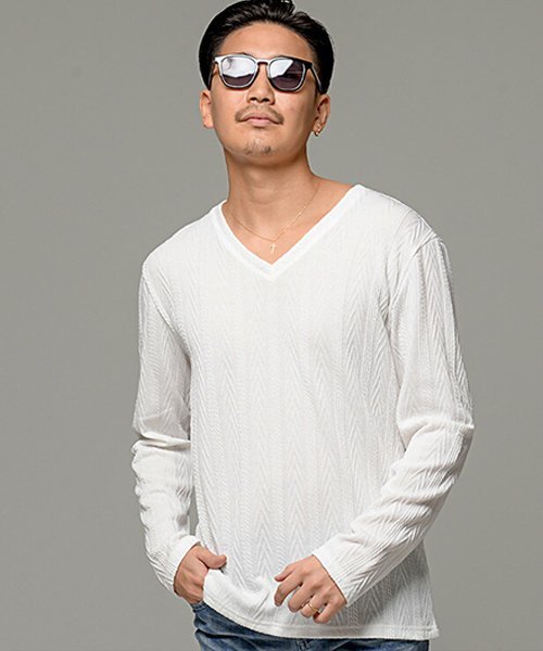 CavariA CavariA ケーブルVネックニットソー シルバーバレット トップス ニット ブラック ホワイト グレー【送料無料】