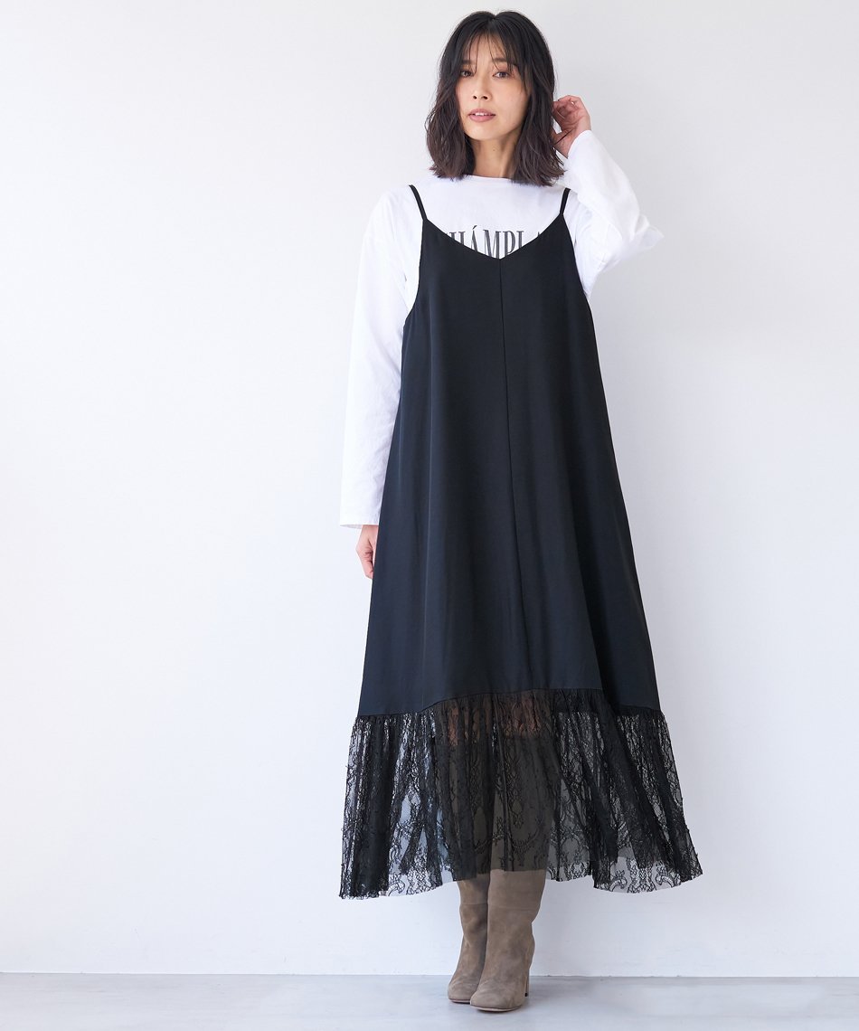 MICA&DEAL ヘムレースキャミワンピース マイカアンドディール ワンピース・ドレス ワンピース ブラック グレー【送料無料】のサムネイル