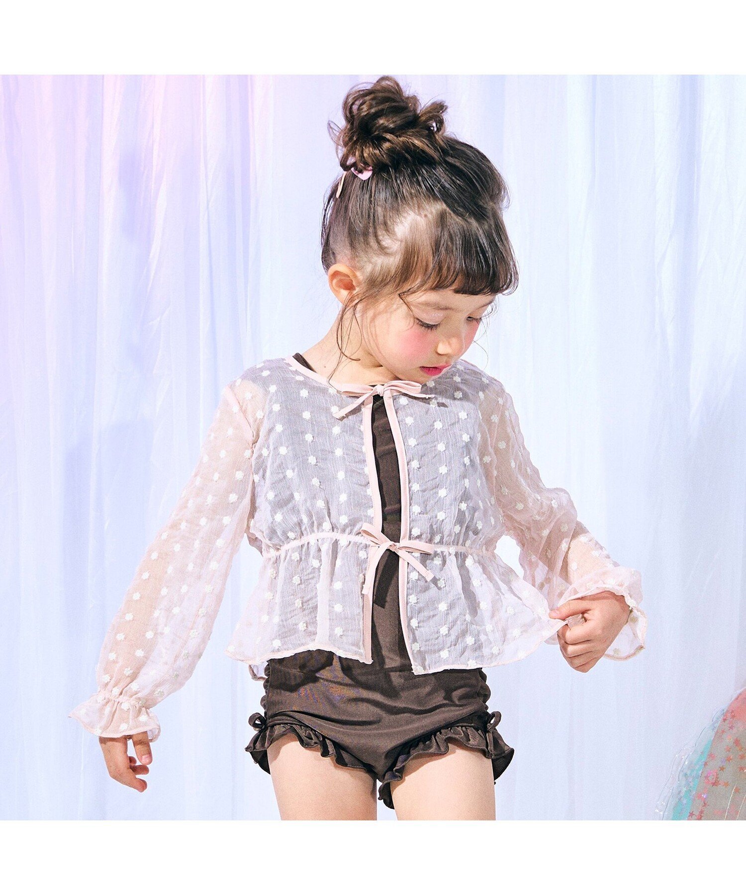 apres les cours シアーカーデ付きフリルワンピース水着 エフオーオンラインストア 水着・スイムグッズ その他の水着・スイムグッズ ブラウン ピンク【送料無料】のサムネイル