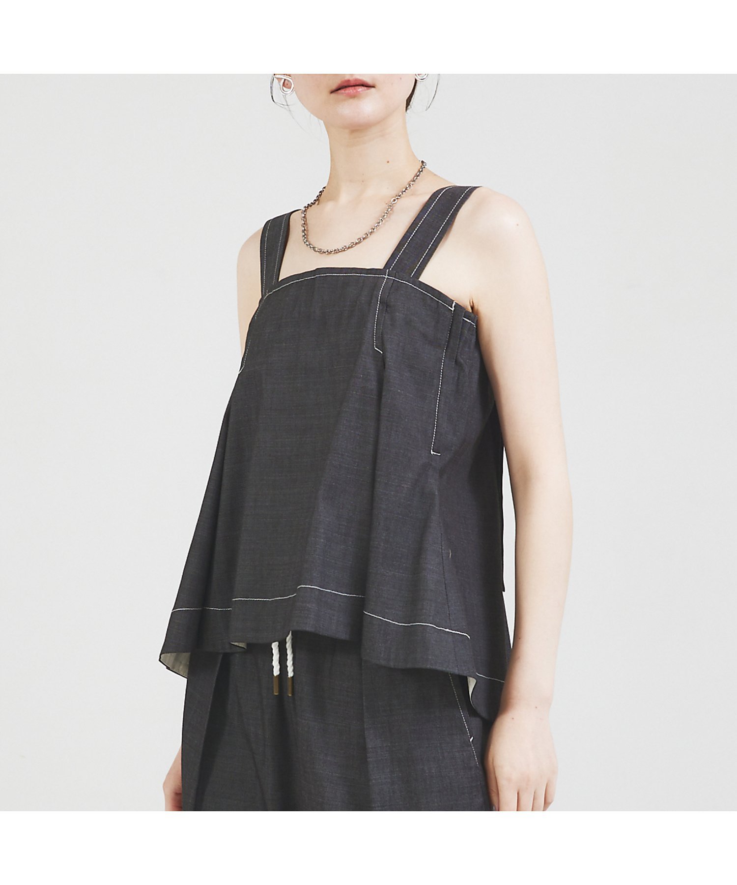 qualite 【セットップ対応】リヨセルデニムベアトップ カリテ トップス カットソー・Tシャツ ブルー ブラック