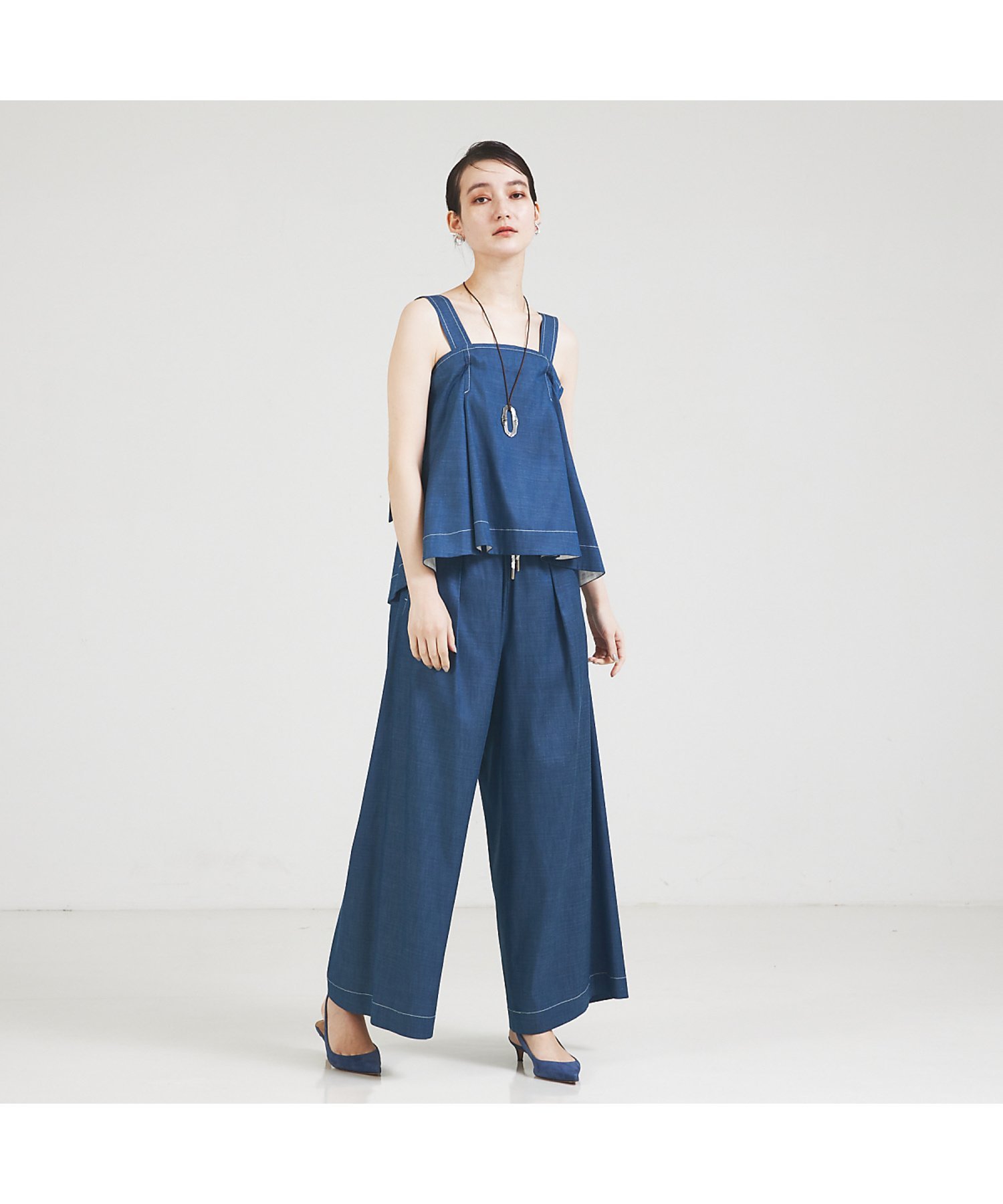 qualite 【セットップ対応】リヨセルデニムベアトップ カリテ トップス カットソー・Tシャツ ブルー ブラック