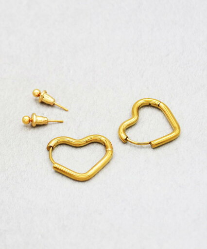 Diliraba 【Diliraba】ステンレス ビッグハートフープピアスセット ハシバミ / ネコロジー アクセサリー・腕時計 ピアス ゴールド Diliraba 【Diliraba】ステンレス ビッグハートフープピアスセット ハシバミ / ネコロジー アクセサリー・腕時計 ピアス ゴールド