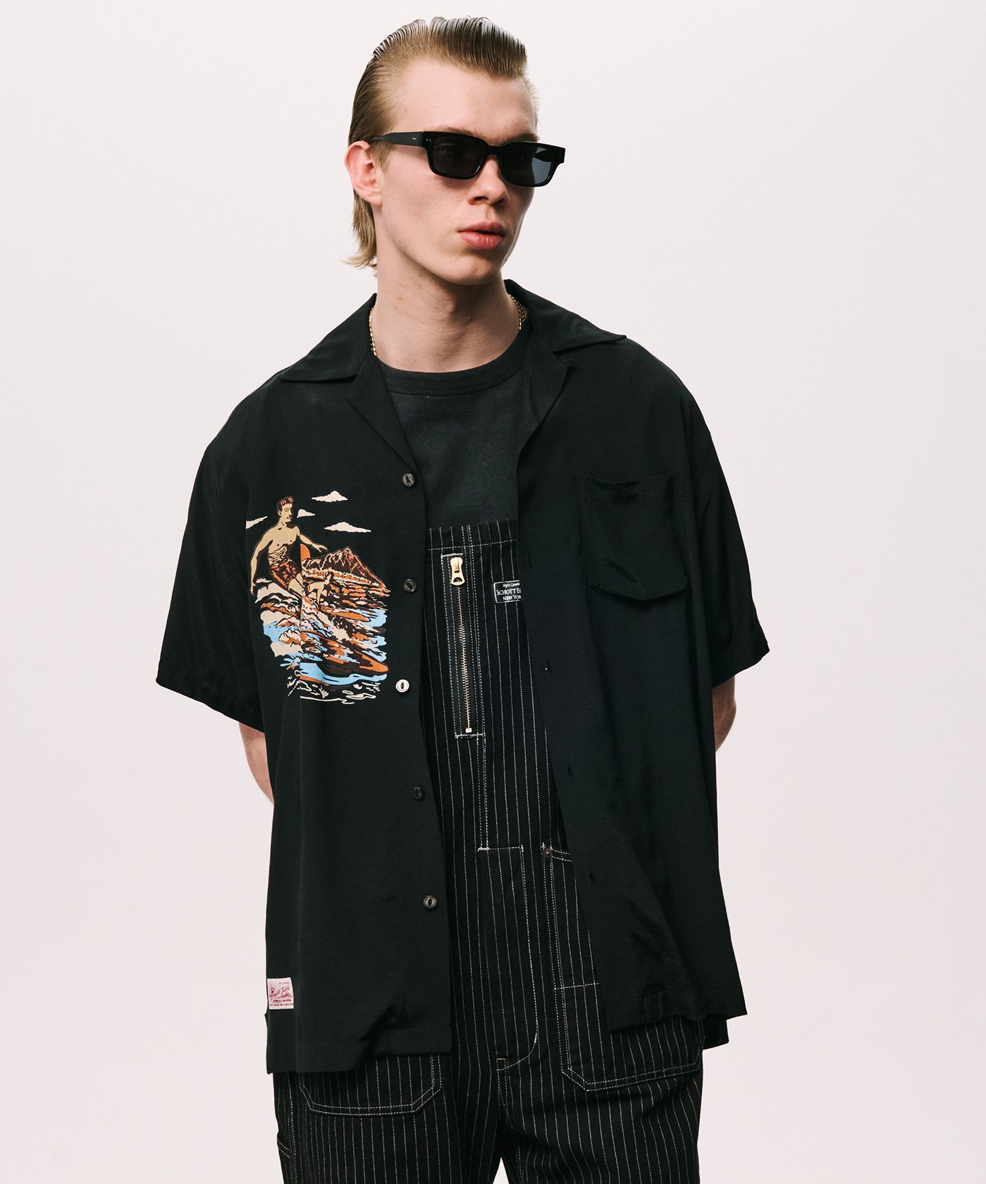 Schott ×PJ/×パイナップルジュース/RAYON SHIRT BEACH/レーヨンシャツ ビーチ ショット トップス シャツ・ブラウス ブラック【送料無料】