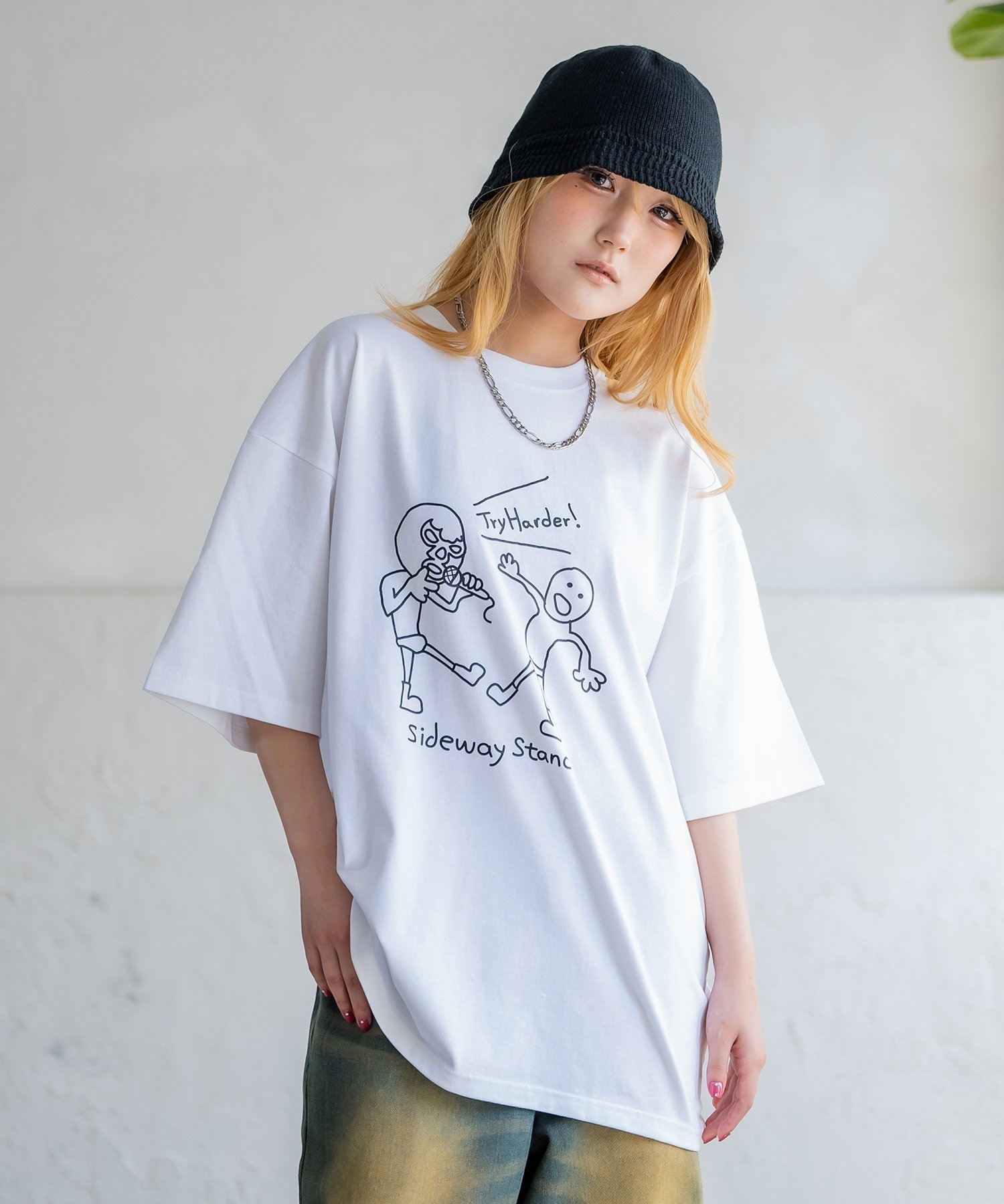 SIDEWAY STANCE SIDEWAY STANCE サイドウェイスタンス レスラープリント 半袖Tシャツ インプローブス トップス カットソー・Tシャツ ブラック ホワイト
