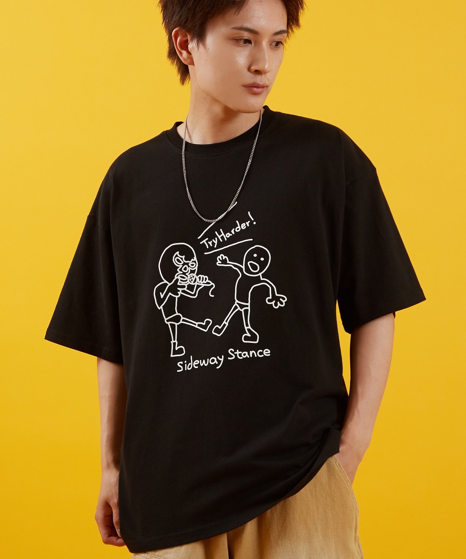 SIDEWAY STANCE SIDEWAY STANCE サイドウェイスタンス レスラープリント 半袖Tシャツ インプローブス トップス カットソー・Tシャツ ブラック ホワイト