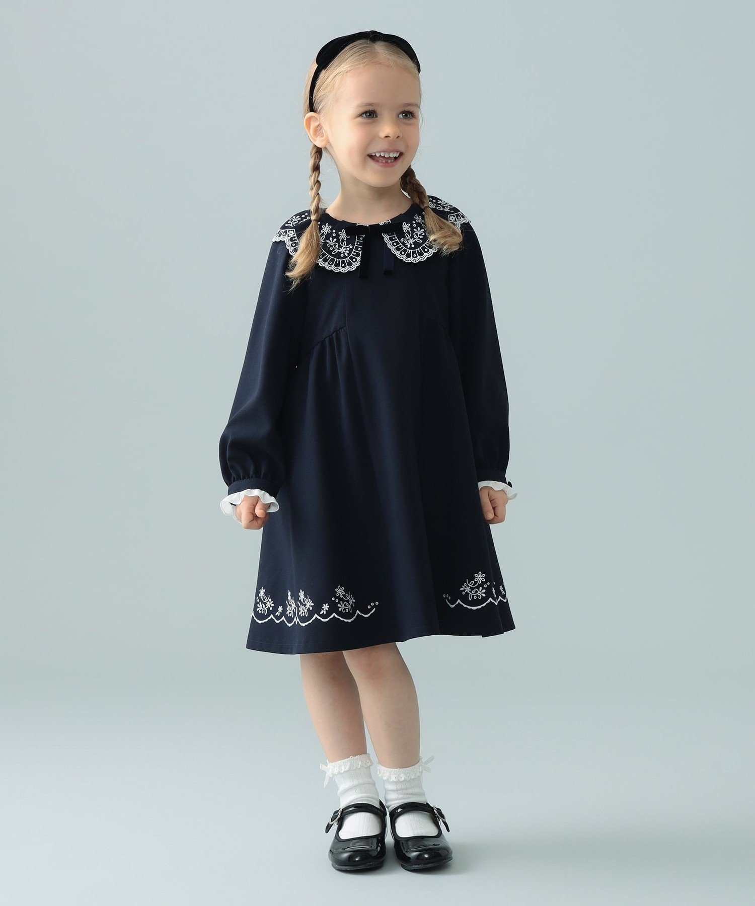 こども ビームス セレモニー スカラップ 刺繍 ワンピース (110~130cm) ビームスセレモニー2026 26SS コドモ ビームス ワンピース・ドレス ワンピース ネイビー【送料無料】